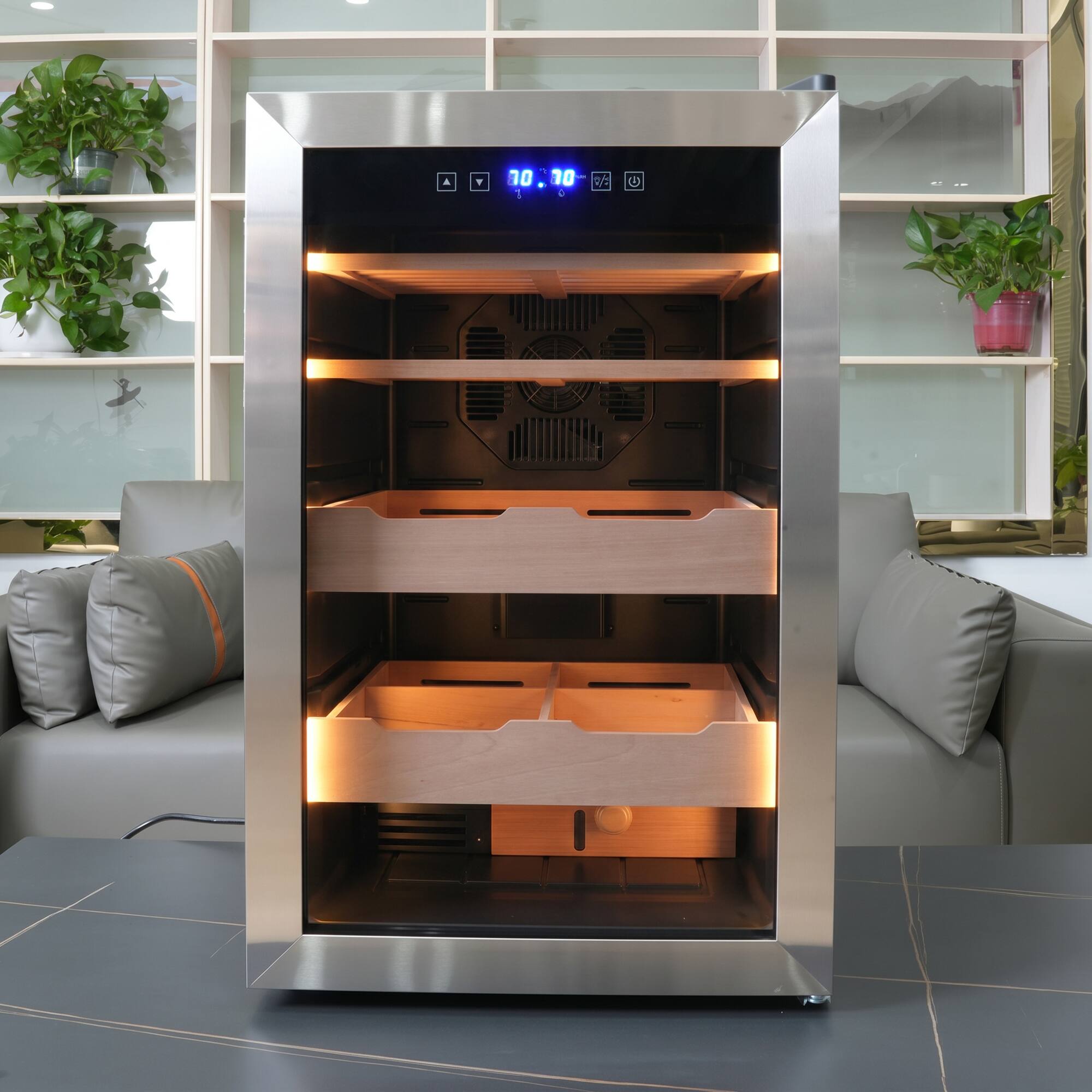 Alt View 6. KingChii - KingChii 70L Cigar Humidor Cabinet, 500-Cigar Electric Cooler with Temp & Humidity Control - Silver.