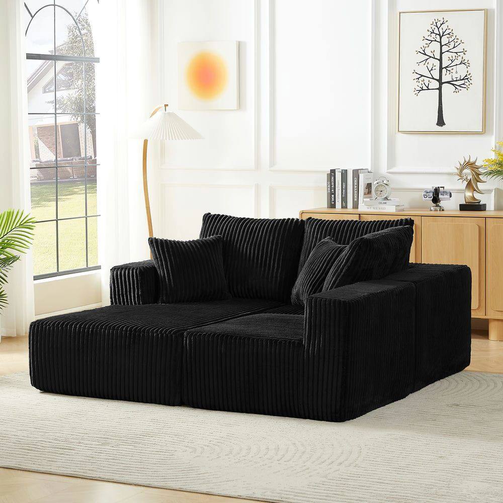 Alt View 1. Kadyn - 4-Seater Modular Sectional Sofa, Left Chaise Cloud Couch with Corduroy Upholstery and Deep Seating, Black - Black.