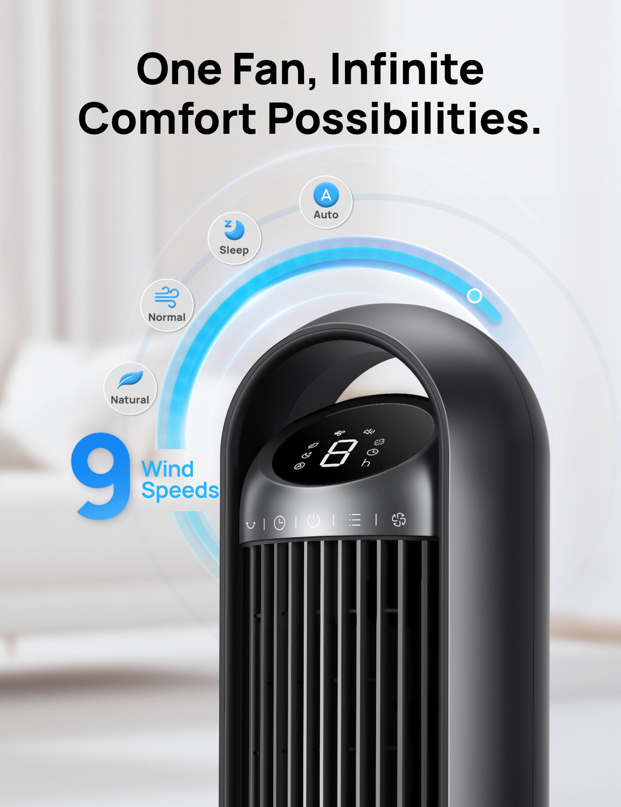 One Fan, Infinite Comfort Possibilities.  
Z A Auto Sleep Normal Natural  
9 Wind Speeds