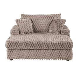 Boyel Living - Fabric Cotton Chaise Lounge Recliner Loveseat Sofa Bed with 2 Cup Holders and Magazine Pocket - Brown