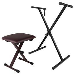 5 CORE - Keyboard Stand Piano Bench Combo Adjustable Key Board Stands 2" Padded Musician Chair Set - Black