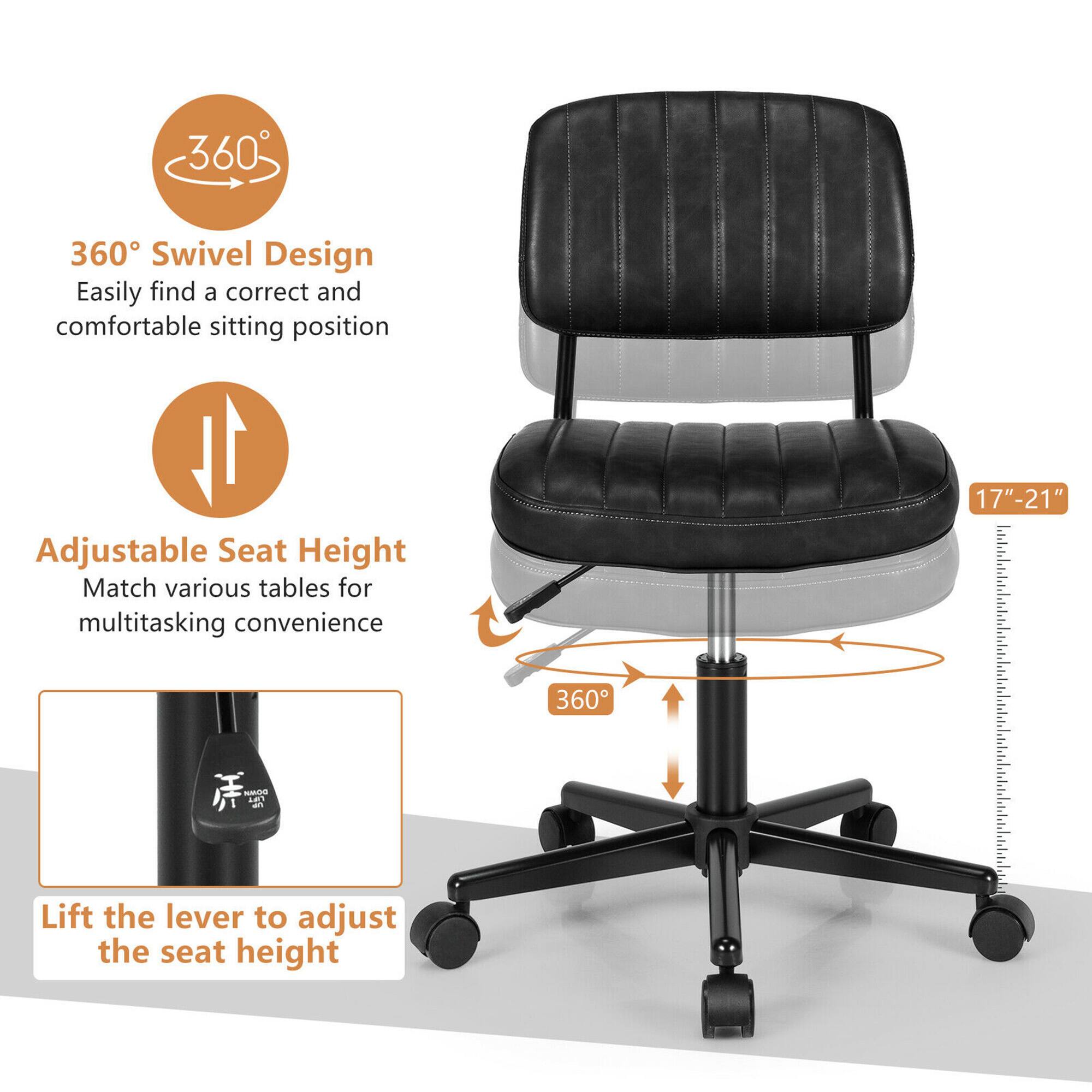Costway PU Leather Adjustable Swivel Office Chair with Backrest Black