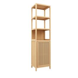 Boyel Living - Tall Slim Bamboo Storage Cabinet with Shutter Door Three Tier Shelves Freestanding Linen Tower - Natural,Natural Multi,Natural Wood