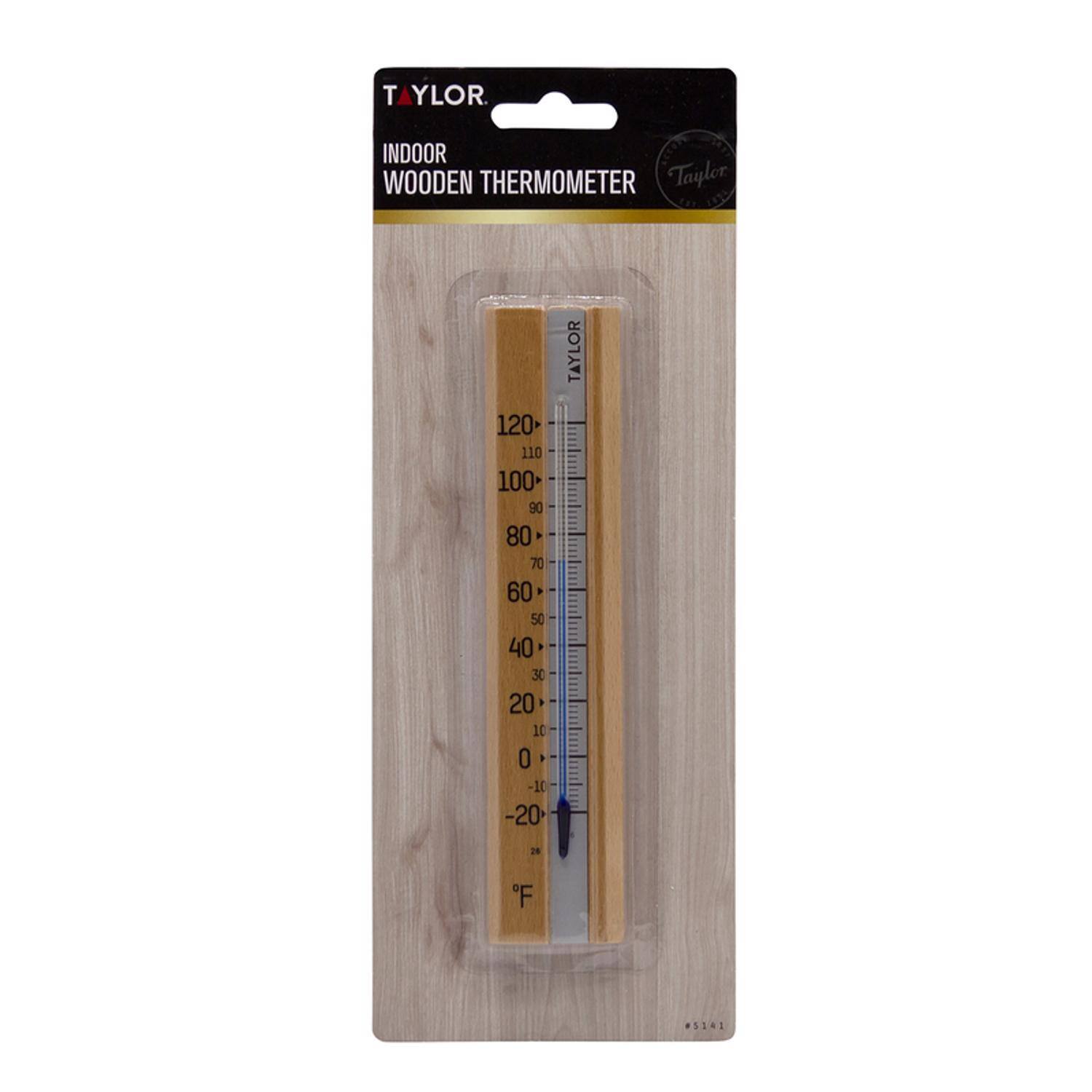 TAYLOR  
INDOOR WOODEN THERMOMETER  
Taylor 120+ 110 100+ 90 80 70 60 50 40 30 20 10 0 -10 -20  
°F  
TAYLOR  
S141