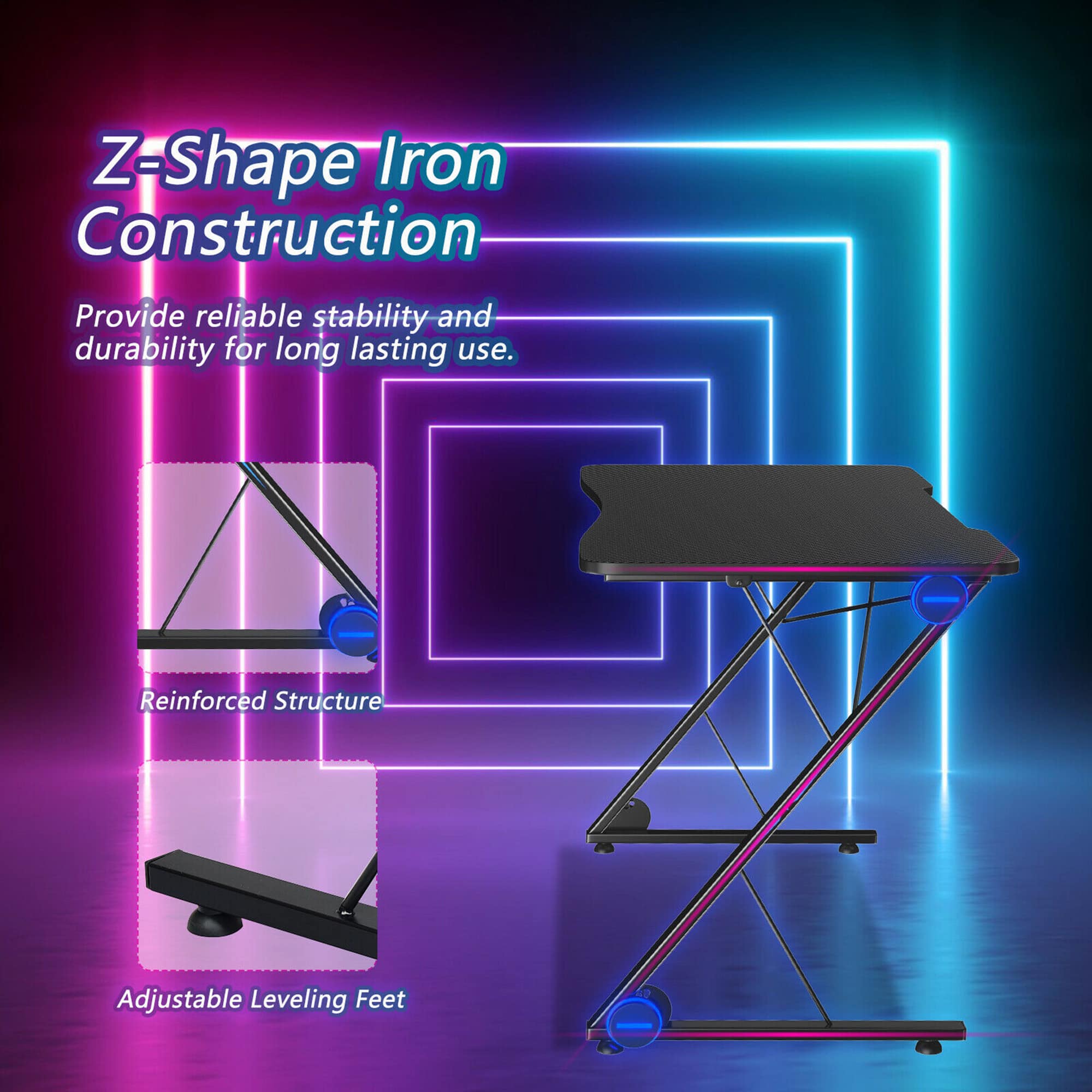 Z-Shape Iron Construction provides reliable stability and durability for long-lasting use. The reinforced structure ensures that the table remains stable and secure, while the adjustable leveling feet allow for easy adjustment to suit the user's needs.