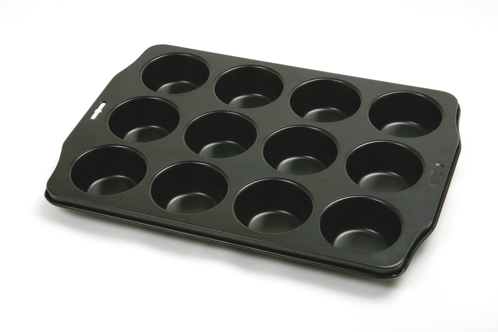 Front. Norpro - 12 Cup Nonstick Muffin Pan - Steel Bakeware for Cupcakes and Muffins - Black.