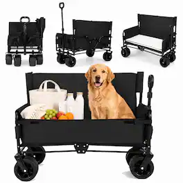 Costway - 2-in-1 Foldable Wagon Bench Seat Combo with 6.5 in All-Terrain Wheels - Black