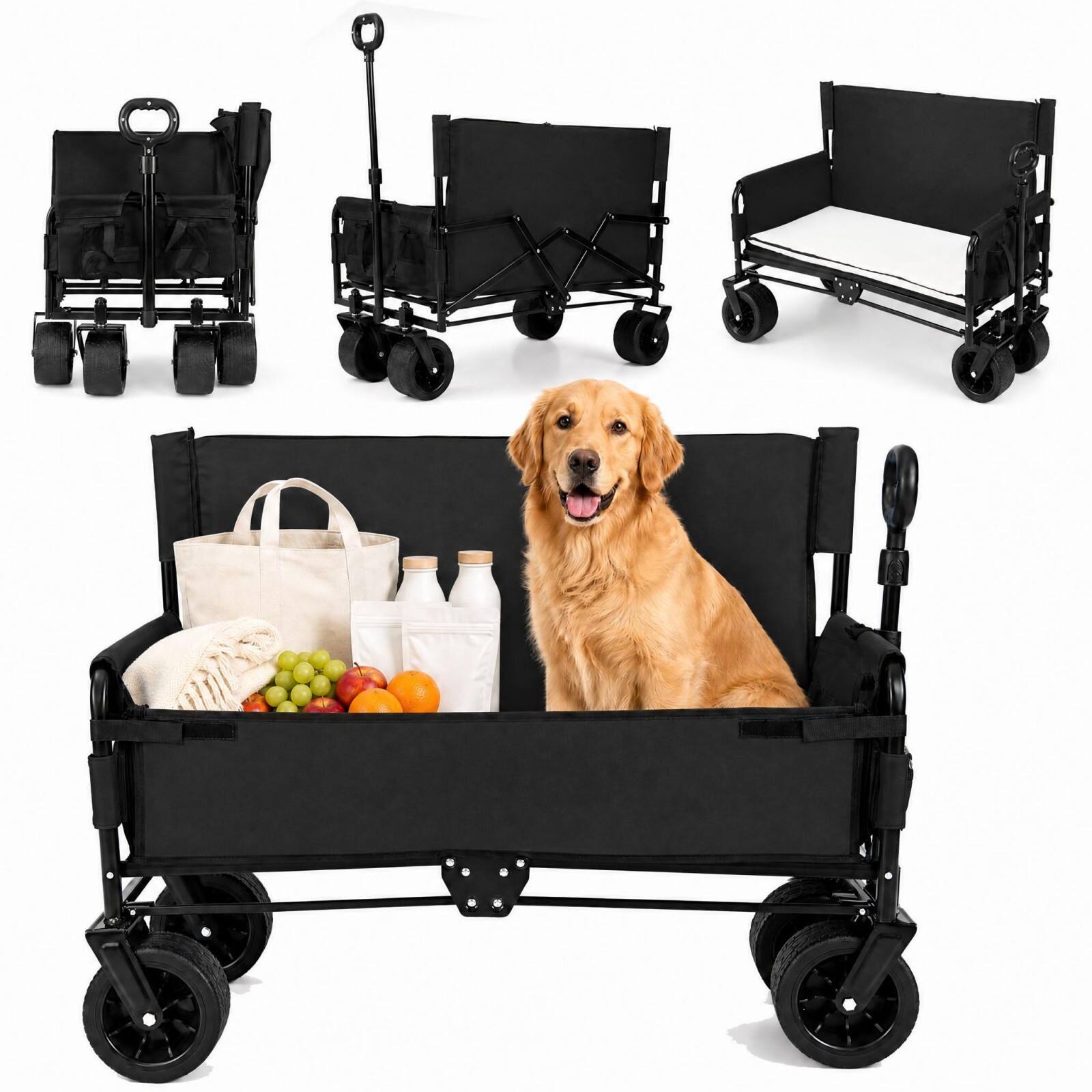 Costway - 2-in-1 Foldable Wagon Bench Seat Combo with 6.5 in All-Terrain Wheels - Black