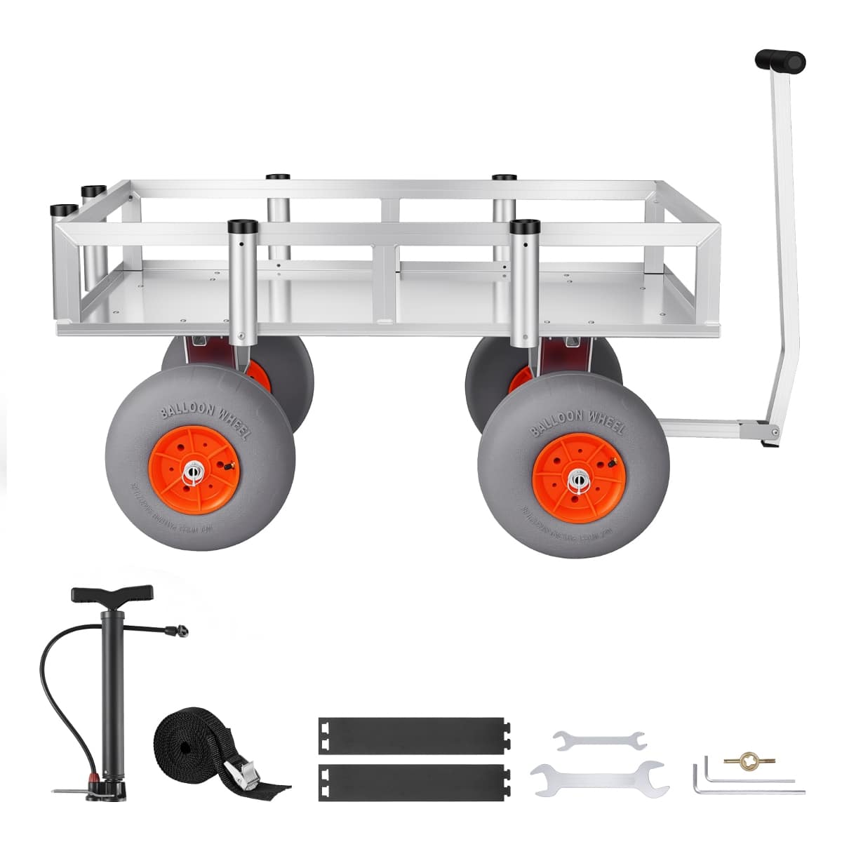 Ropilly - Beach Fishing Cart with 350 lb Capacity, 13 Inch All Terrain Balloon Tires, 6 Rod Holders - Gray