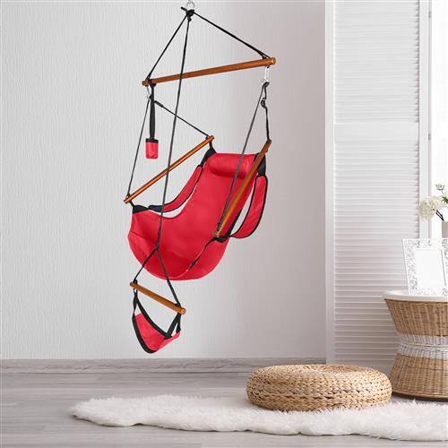 Alt View 9. Winado - 5FT Hammock Hanging Sky Chair, Air Deluxe Swing Seat with Cup Holder, Wooden Stick, Chain for Indoor Outdoor Garden - Red.