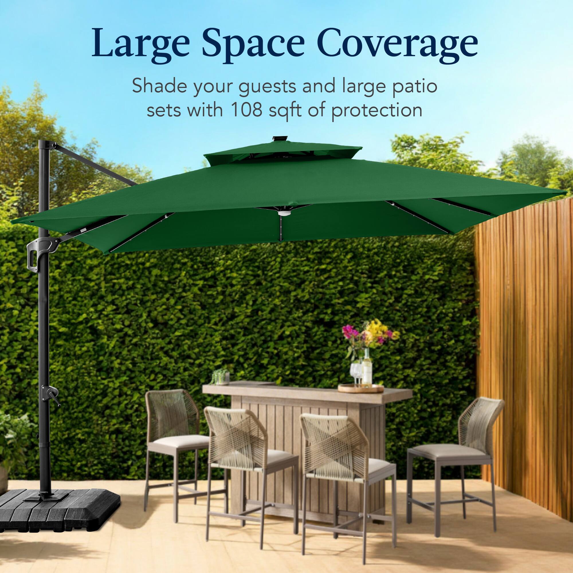 Large Space Coverage  
Shade your guests and large patio sets with 108 sqft of protection