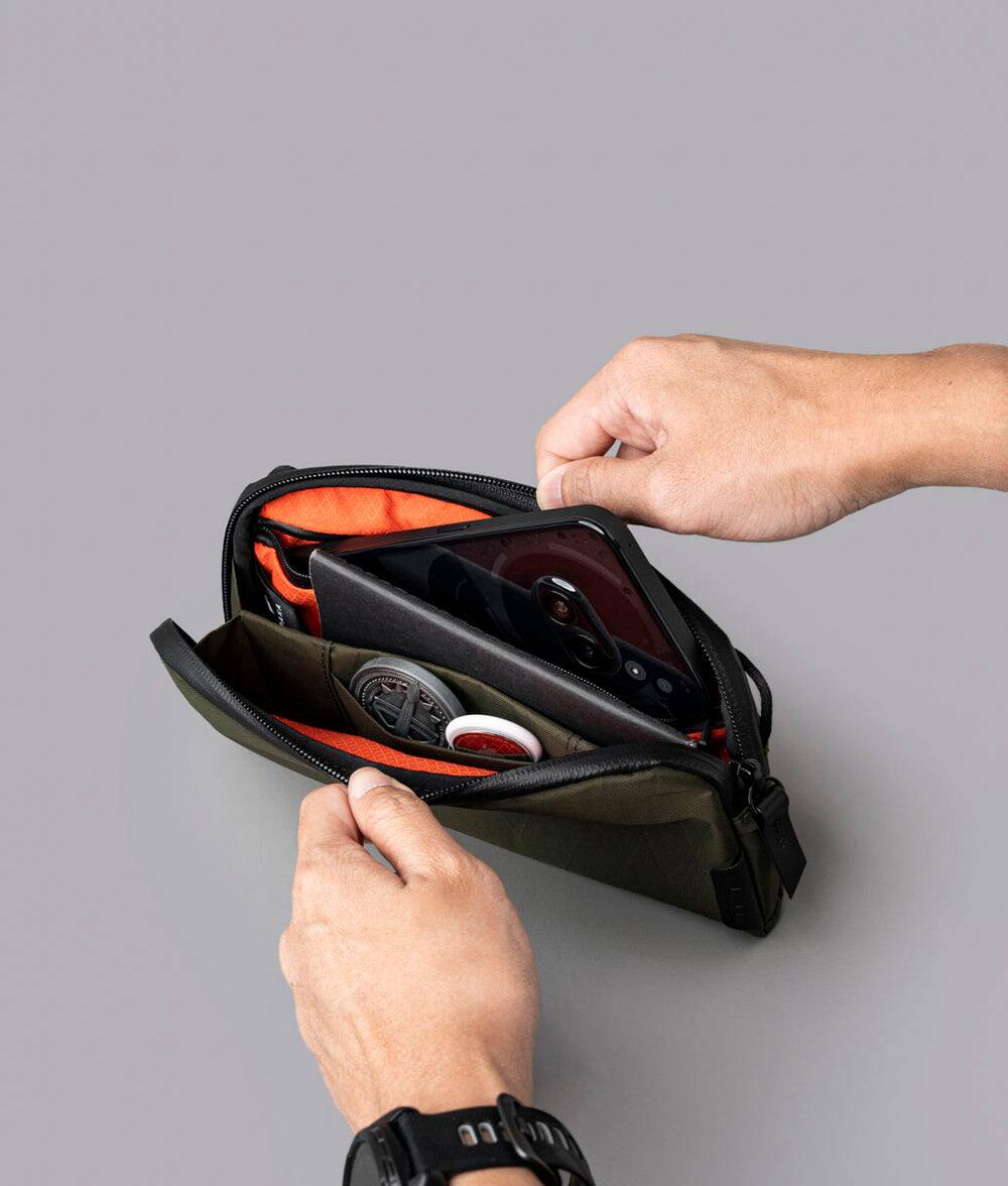 Alt View 6. ALPAKA - Flight Pouch Mens Travel Bag Crossbody Phone Case, 0.3L Travel Purse for Men,Water-Resistant Fabric - Olive Green X-Pac X42.