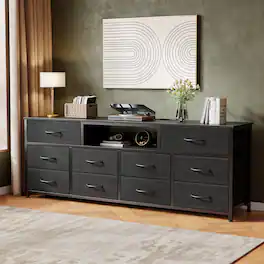 Furnulem - 63 In Modern TV Stand with LED Lights Charging Station 10 Drawers Media Console for Living Room Bedroom - Black