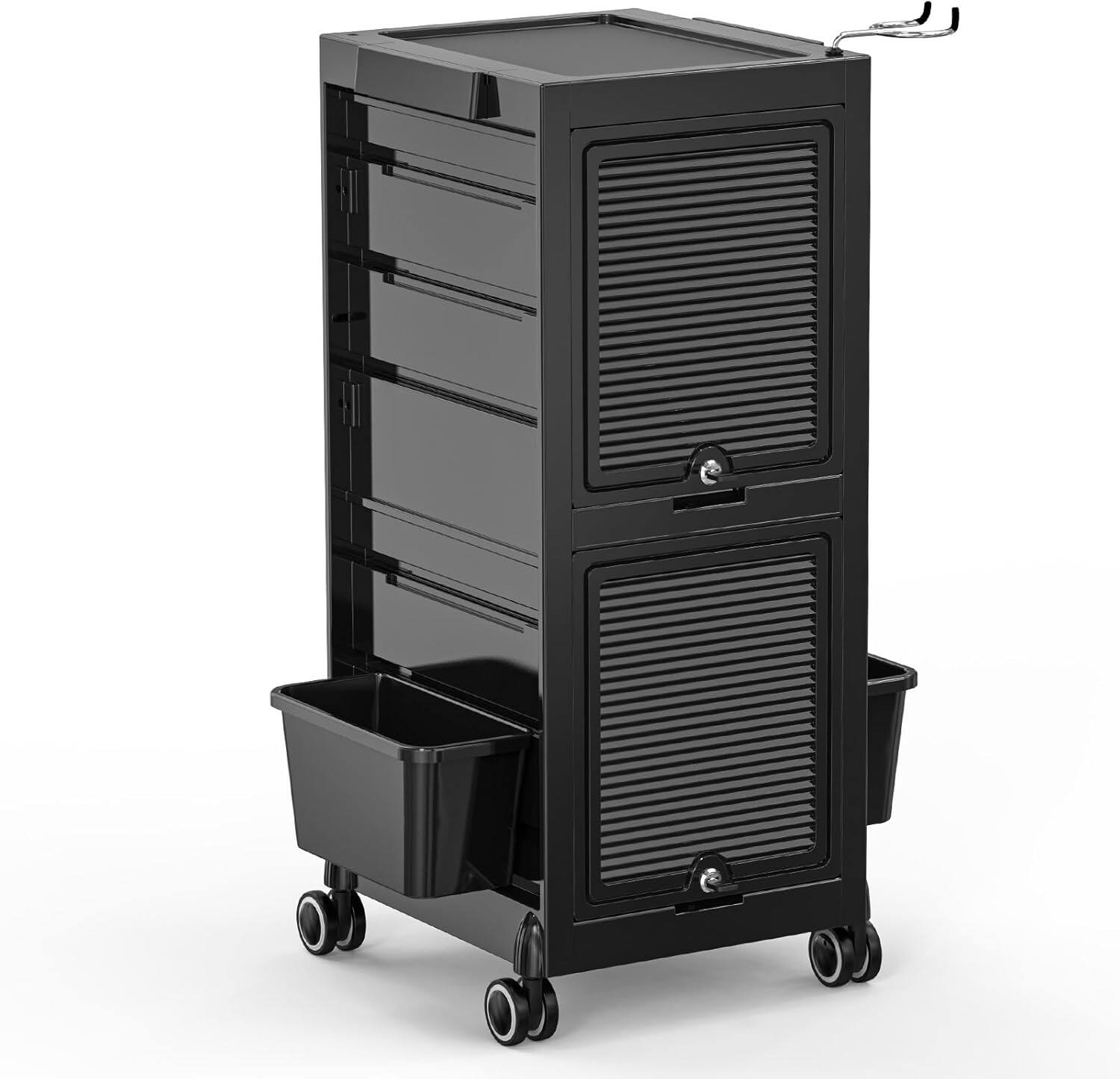 Alt View 5. Winado - Salon Trolley Cart Rolling Hair Cart Hair Stylist Station with 2 Lockable Doors for Barber Shops, Beauty Salons, Spas - Black.
