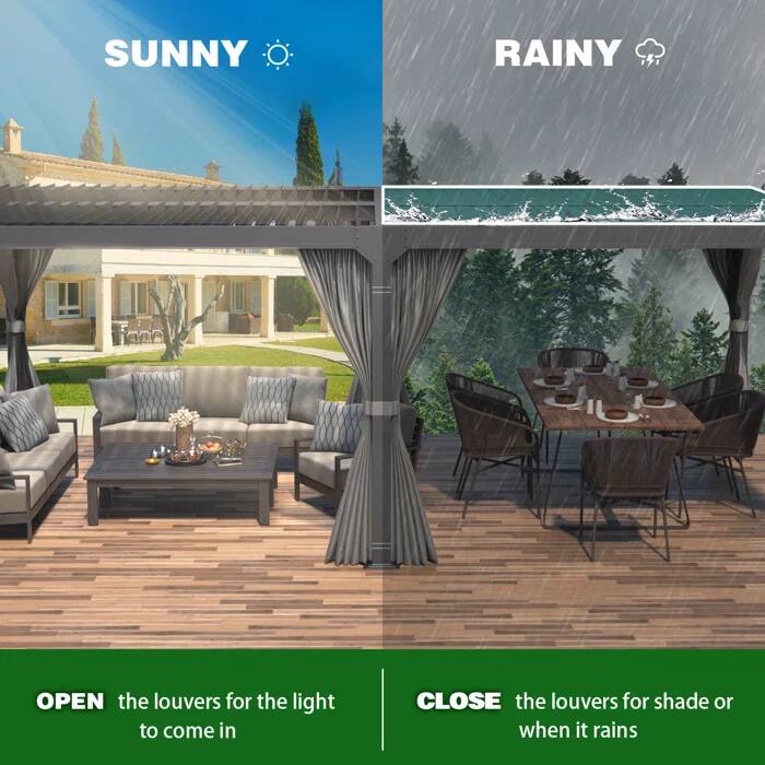 SUNNY - OPEN the louvers for the light to come in
RAINY - CLOSE the louvers for shade or when it rains