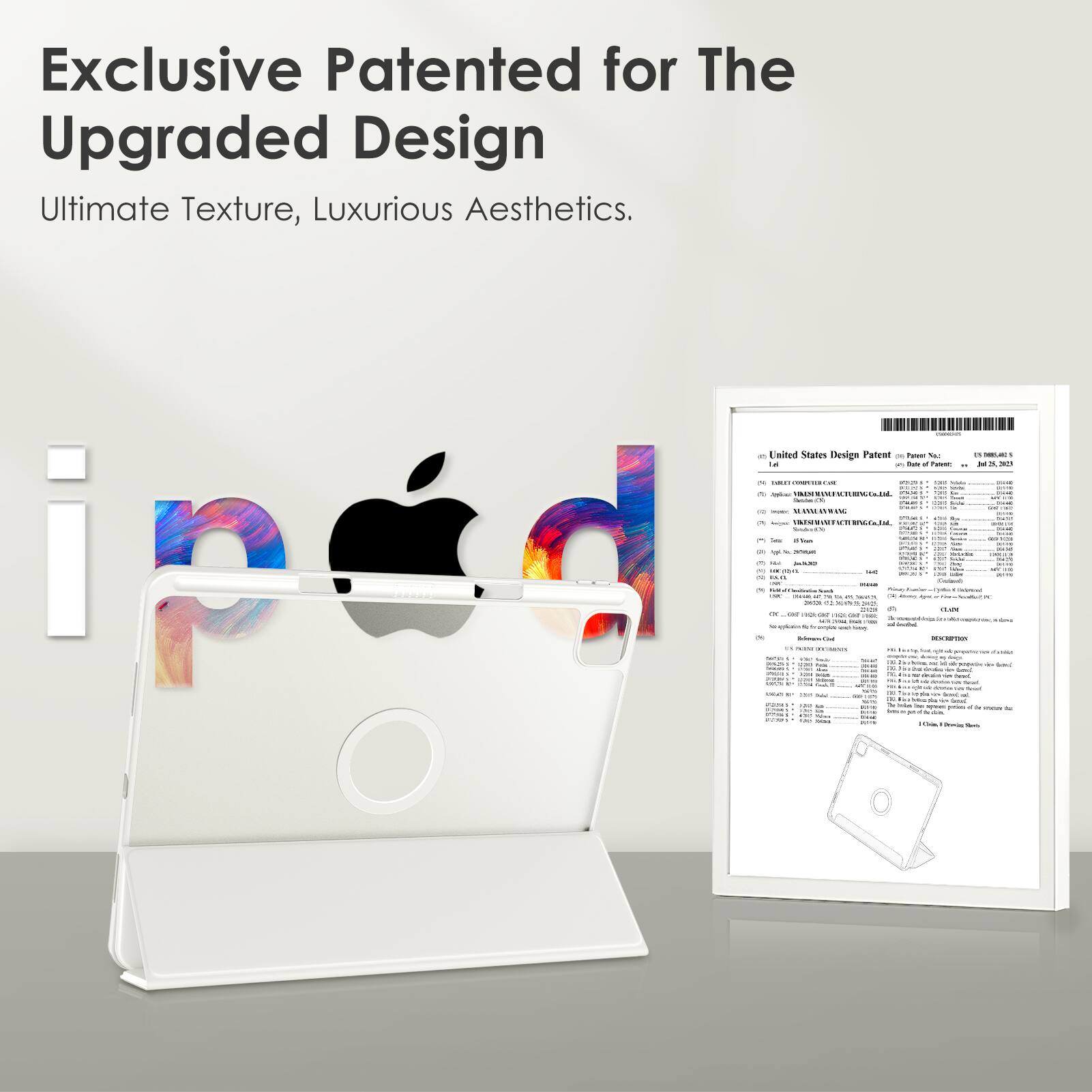 Exclusive Patented for The Upgraded Design  
Ultimate Texture, Luxurious Aesthetics.

United States Design Patent  
Patent No. D893,355  
Date of Patent: July 25, 2023  
Assignee: [Name Redacted]  
Inventor: [Name Redacted]  
Design for: [Product Name Redacted]  
[Additional details and legal information]