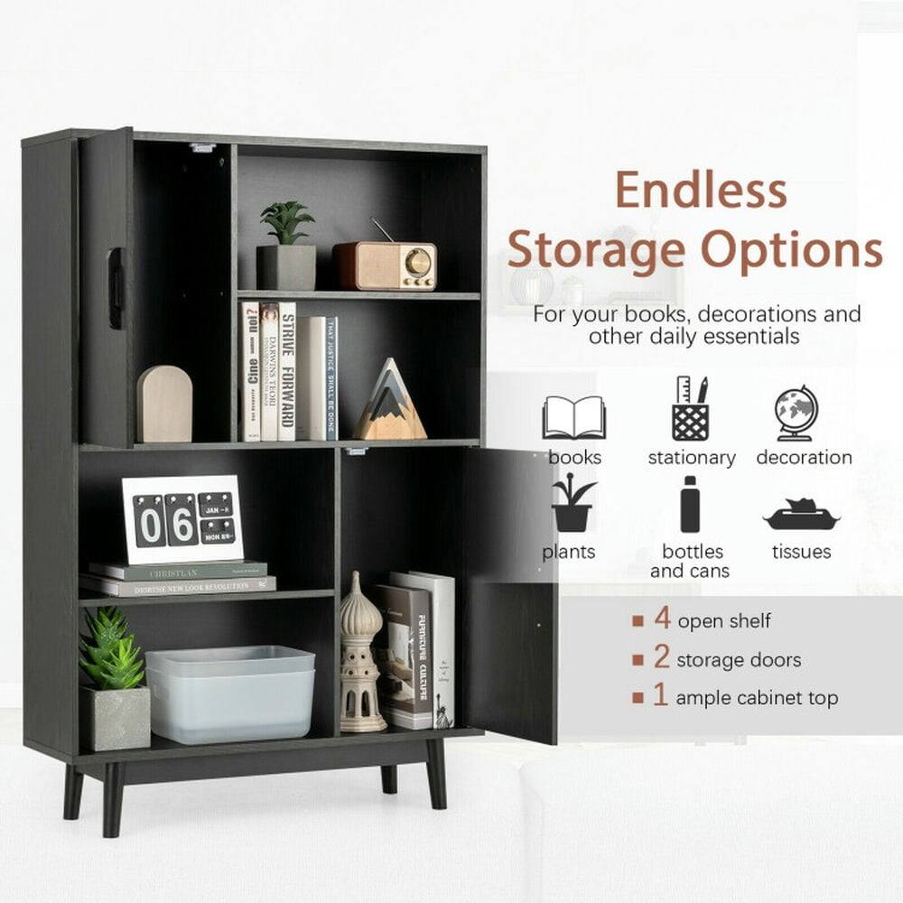 Endless Storage Options  
For your books, decorations and other daily essentials

- books
- stationary
- decoration
- plants
- bottles and cans
- tissues

- 4 open shelf
- 2 storage doors
- 1 ample cabinet top
