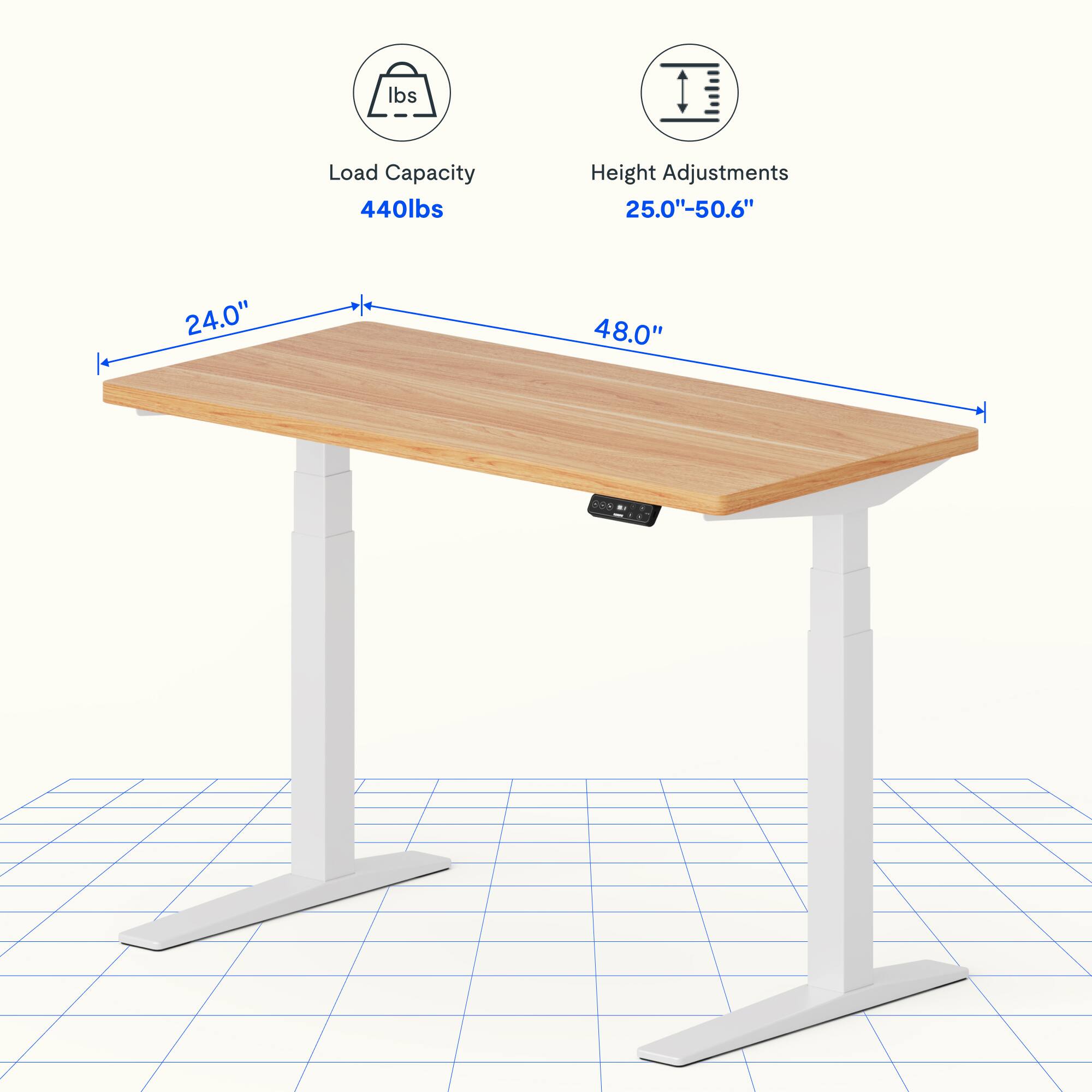 Load Capacity: 440lbs  
Height Adjustments: 25.0"-50.6"  
Table Dimensions: 24.0" x 48.0"