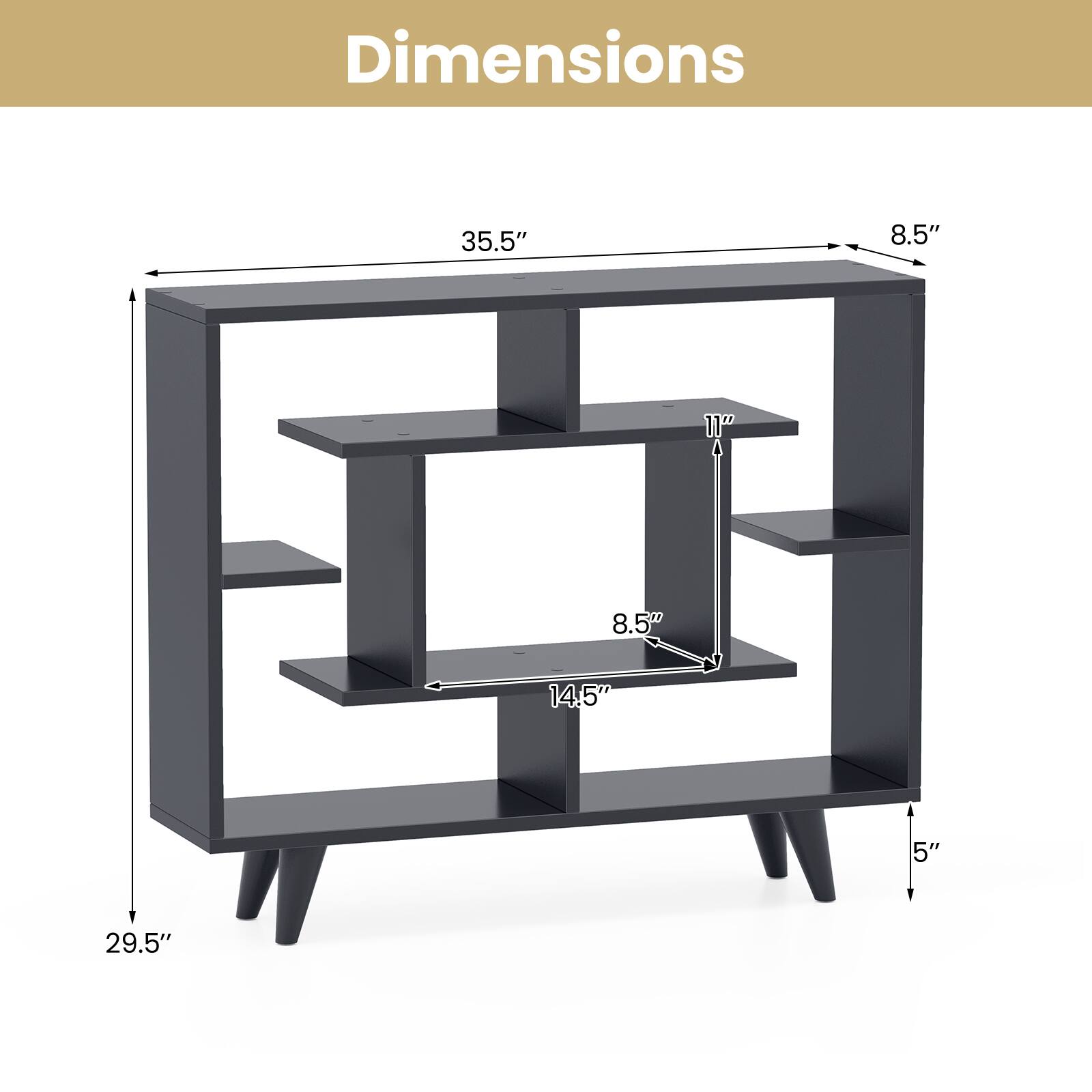Dimensions: 35.5", 8.5", 11", 8.5", 14.5", 5", 29.5"