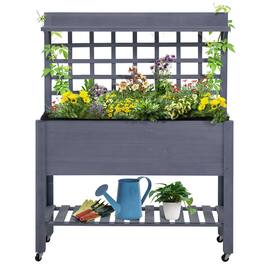 Outsunny - Raised Garden Bed Mobile Elevated Wooden Planter Box Stand with Wheels - Gray