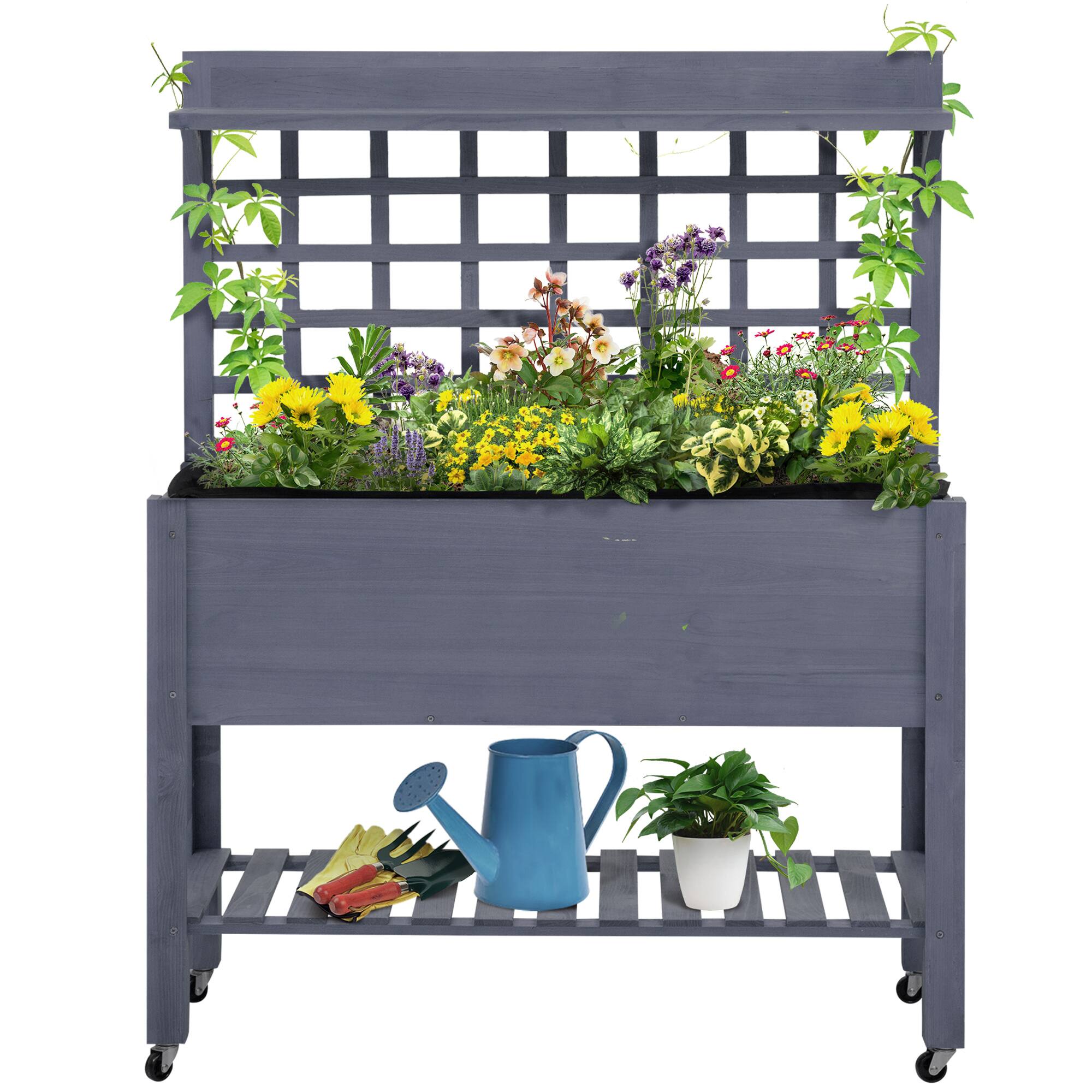 Front. Outsunny - Raised Garden Bed Mobile Elevated Wooden Planter Box Stand with Wheels - Gray.