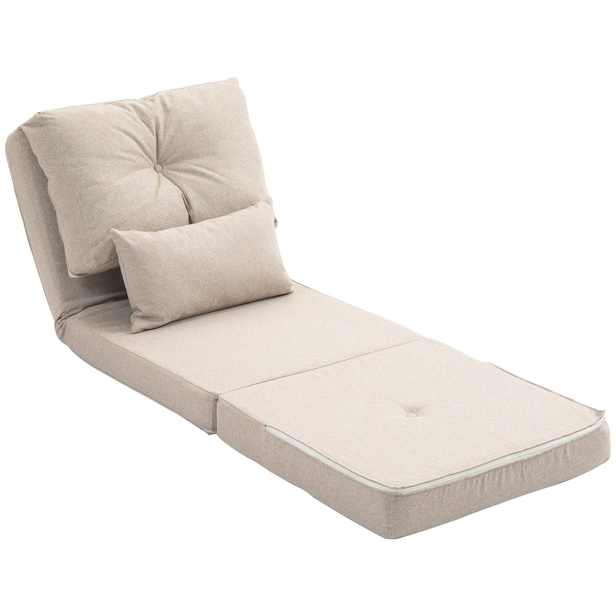Front. Homcom - Chair, Convertible Floor Sofa Bed - Beige.