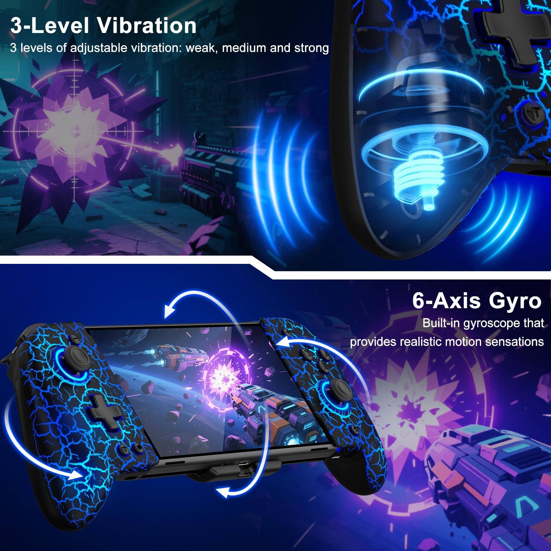 3-Level Vibration  
3 levels of adjustable vibration: weak, medium and strong  

6-Axis Gyro  
Built-in gyroscope that provides realistic motion sensations