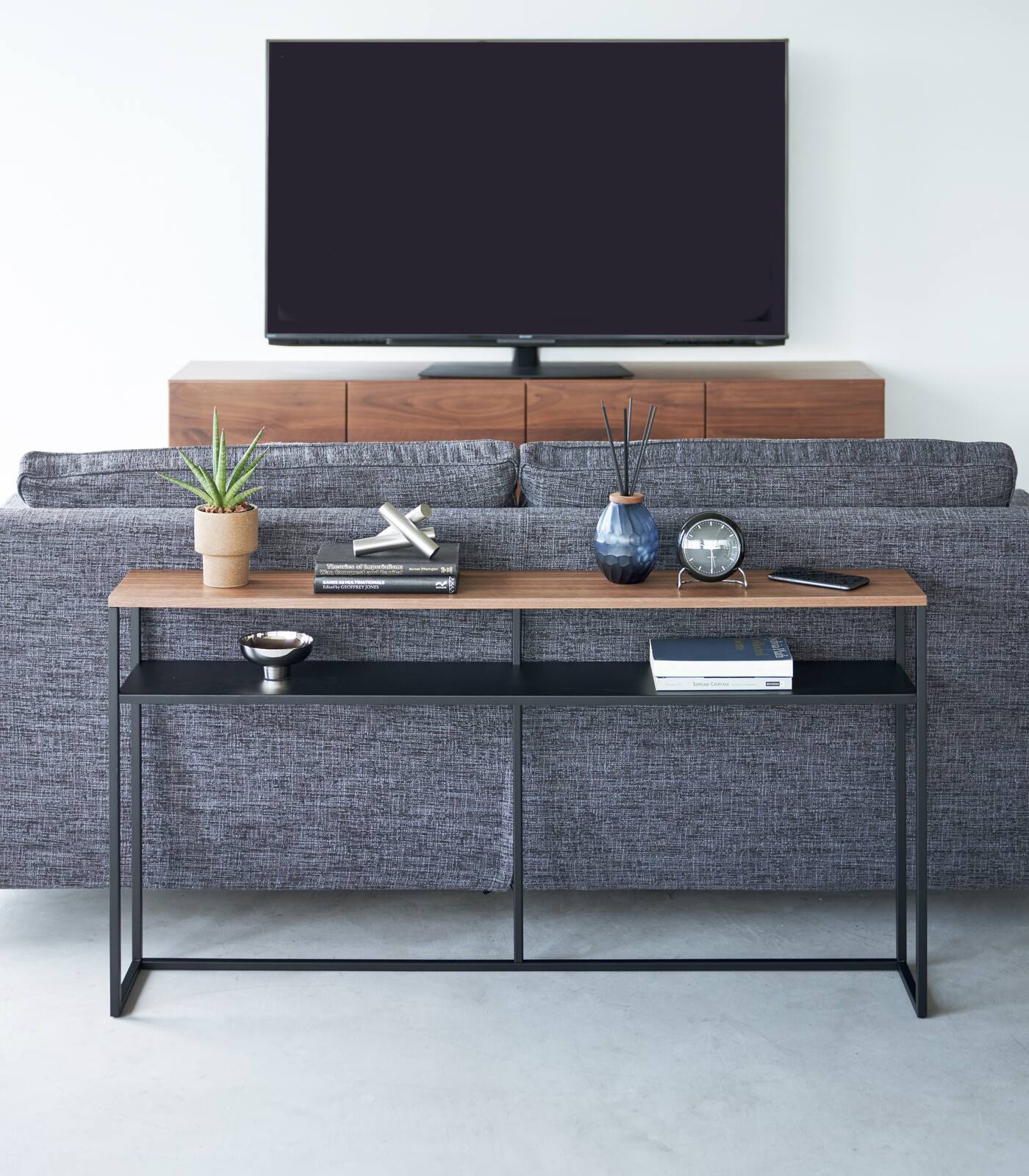 Left. Yamazaki Home - Long Console Table (26" H)  - Steel - Black.