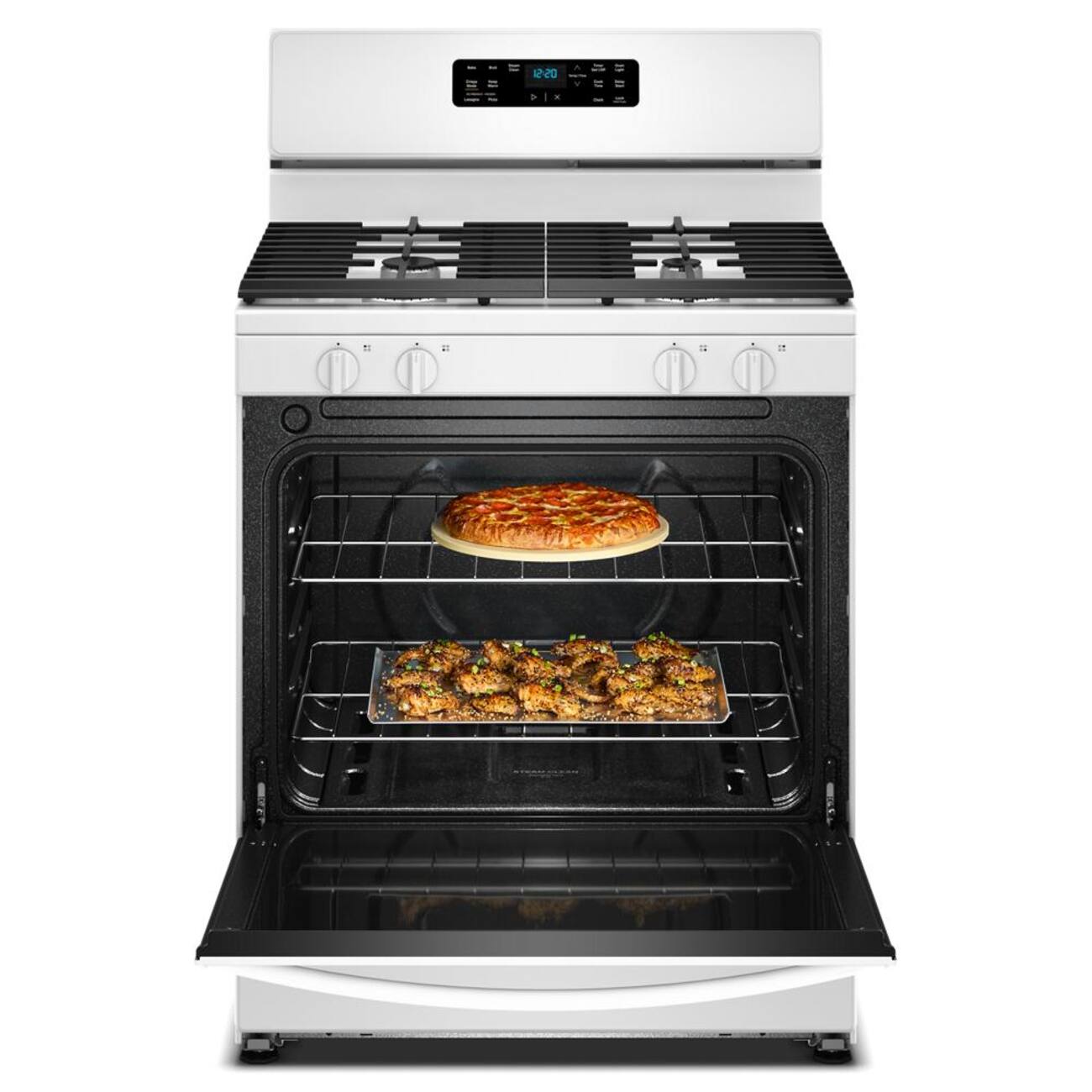 Alt View 1. Whirlpool - 30 inch Wide 4 Burner 5.3 cu. ft. Freestanding Gas Range with No Preheat Mode and Steam Cleaning - White.