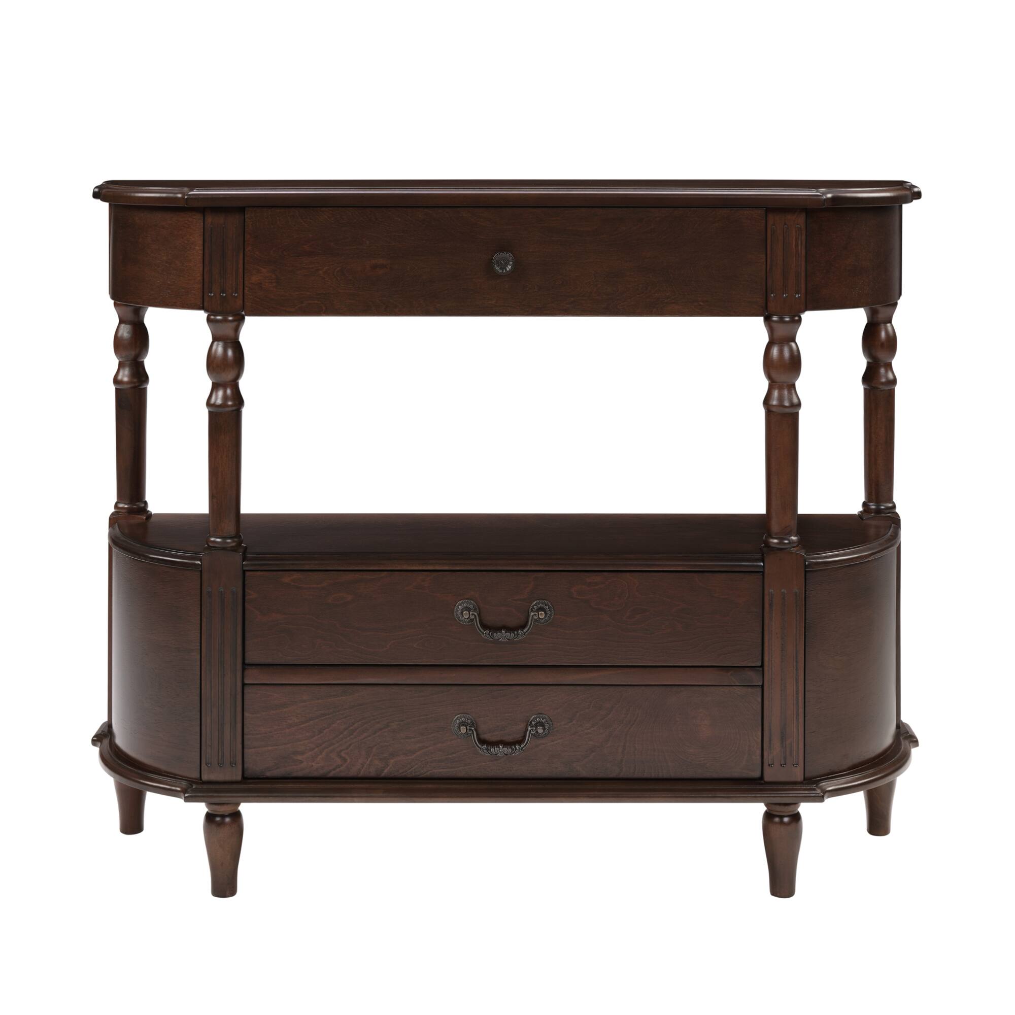 Alt View 6. GOODSILO - Retro Curved Wood Console Table with Drawers and Storage Shelf for Living Room and Hallway Entryway - Espresso.