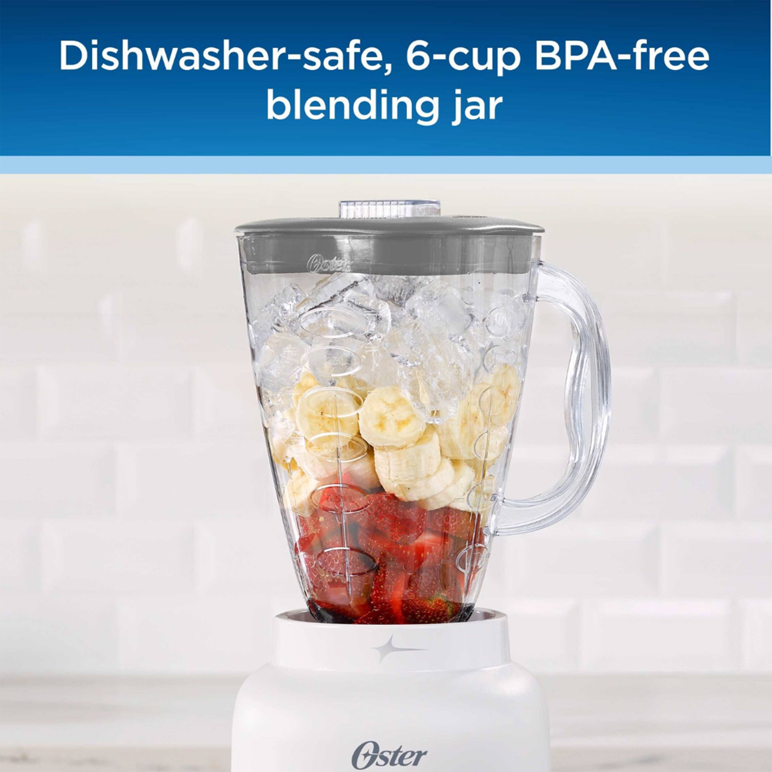 Dishwasher-safe, 6-cup BPA-free blending jar Oster