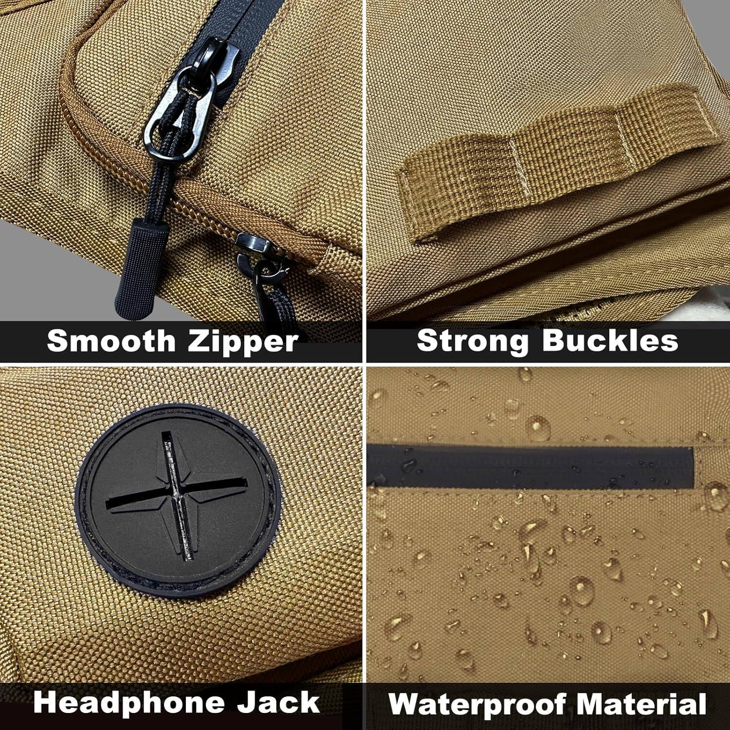 Smooth Zipper  
Strong Buckles  
Headphone Jack  
Waterproof Material