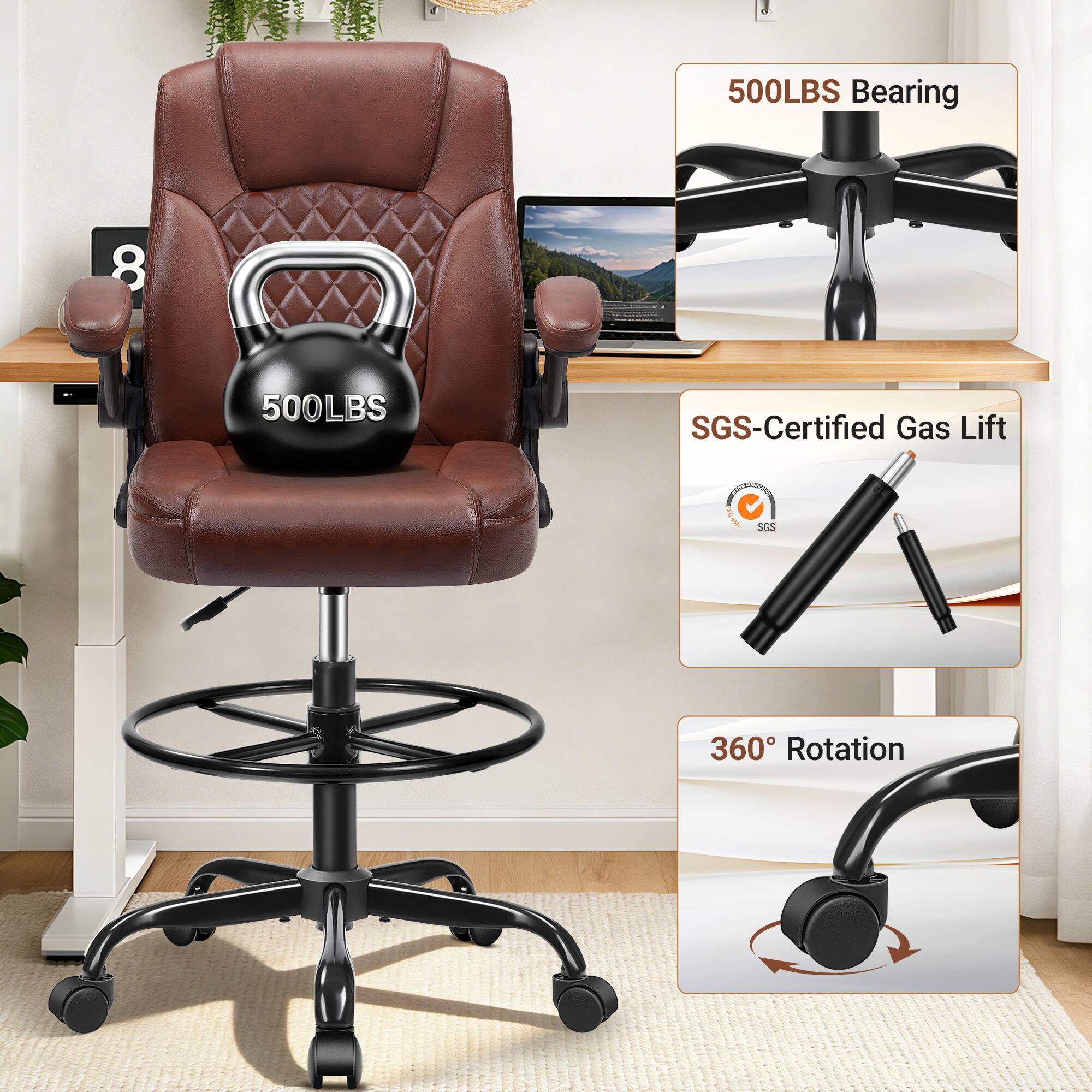 500LBS Bearing  
8  
500LBS SGS-Certified Gas Lift  
360° Rotation