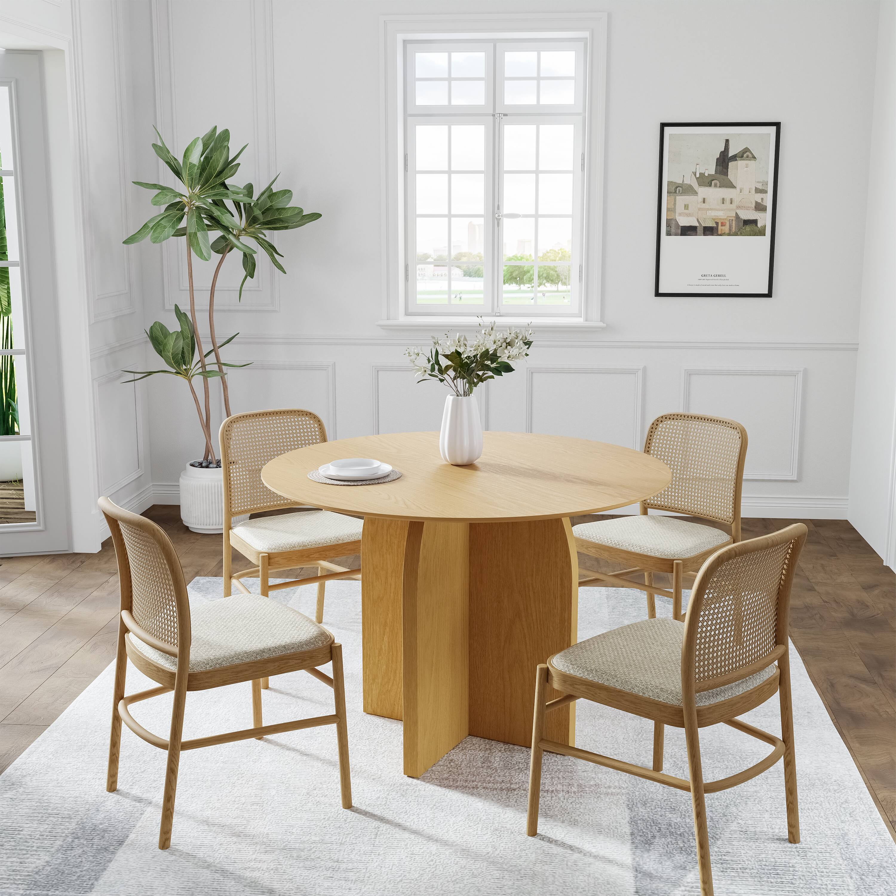 Alt View 4. Lirago - 42in. Arched Leg Round Dining Table Natural Finish Solid Wood Timeless Style,Seats 6 People - Beige.