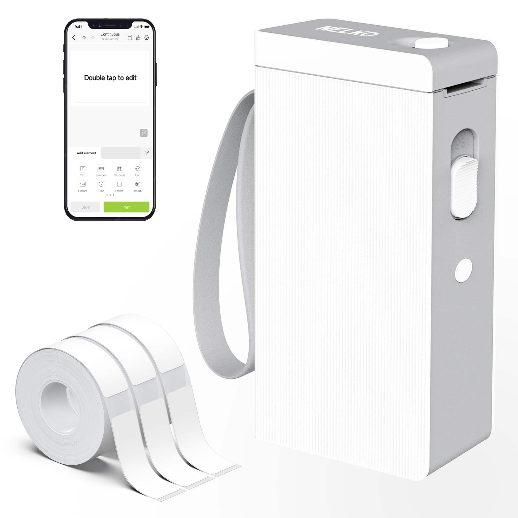 Nelko - P22 Bluetooth Label Printer + 3 180pc Rolls labels - White