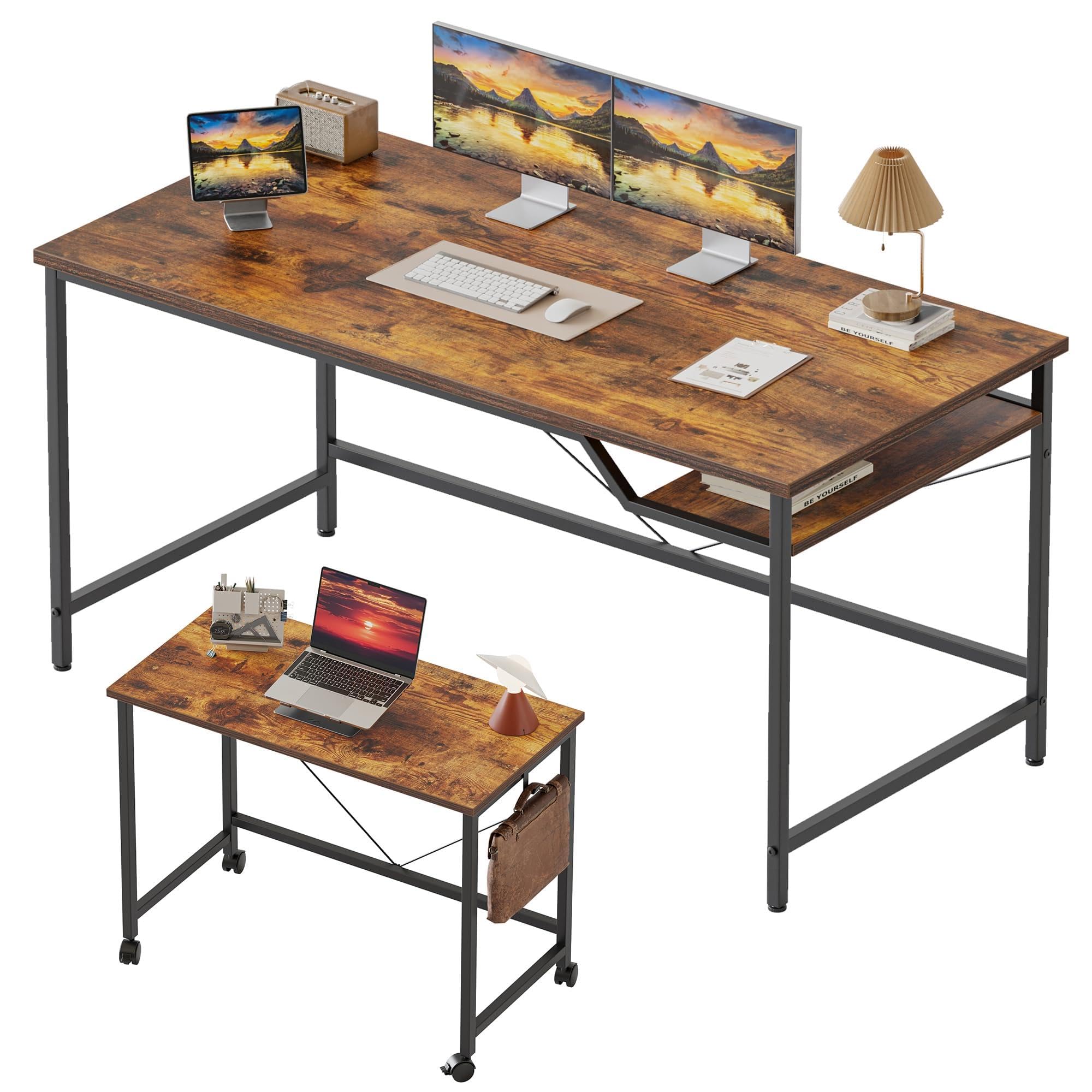 Shelf + Caster, Rustic Brown 48 inch