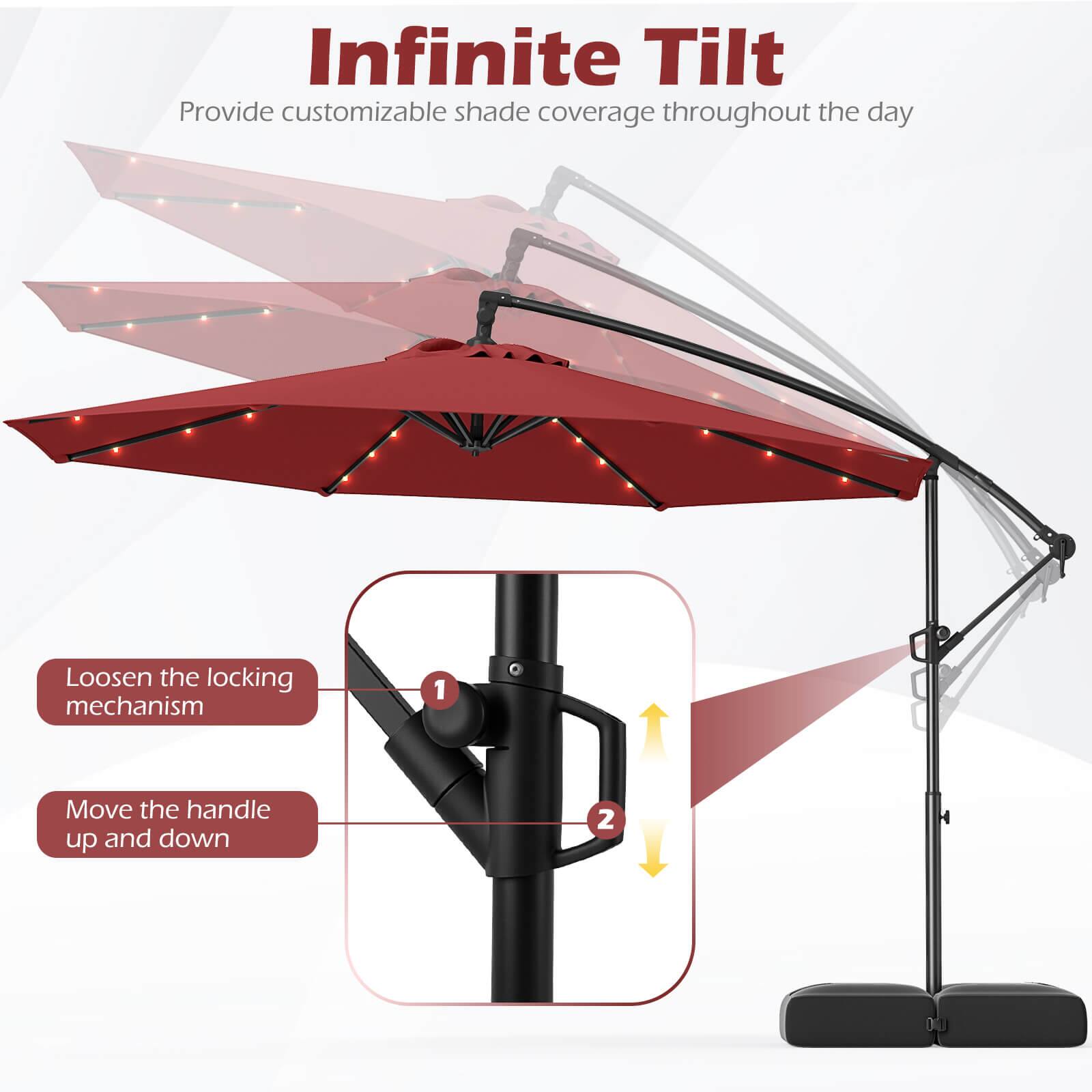 Infinite Tilt provides customizable shade coverage throughout the day. To use it, loosen the locking mechanism, move the handle up and down, and enjoy the shade.