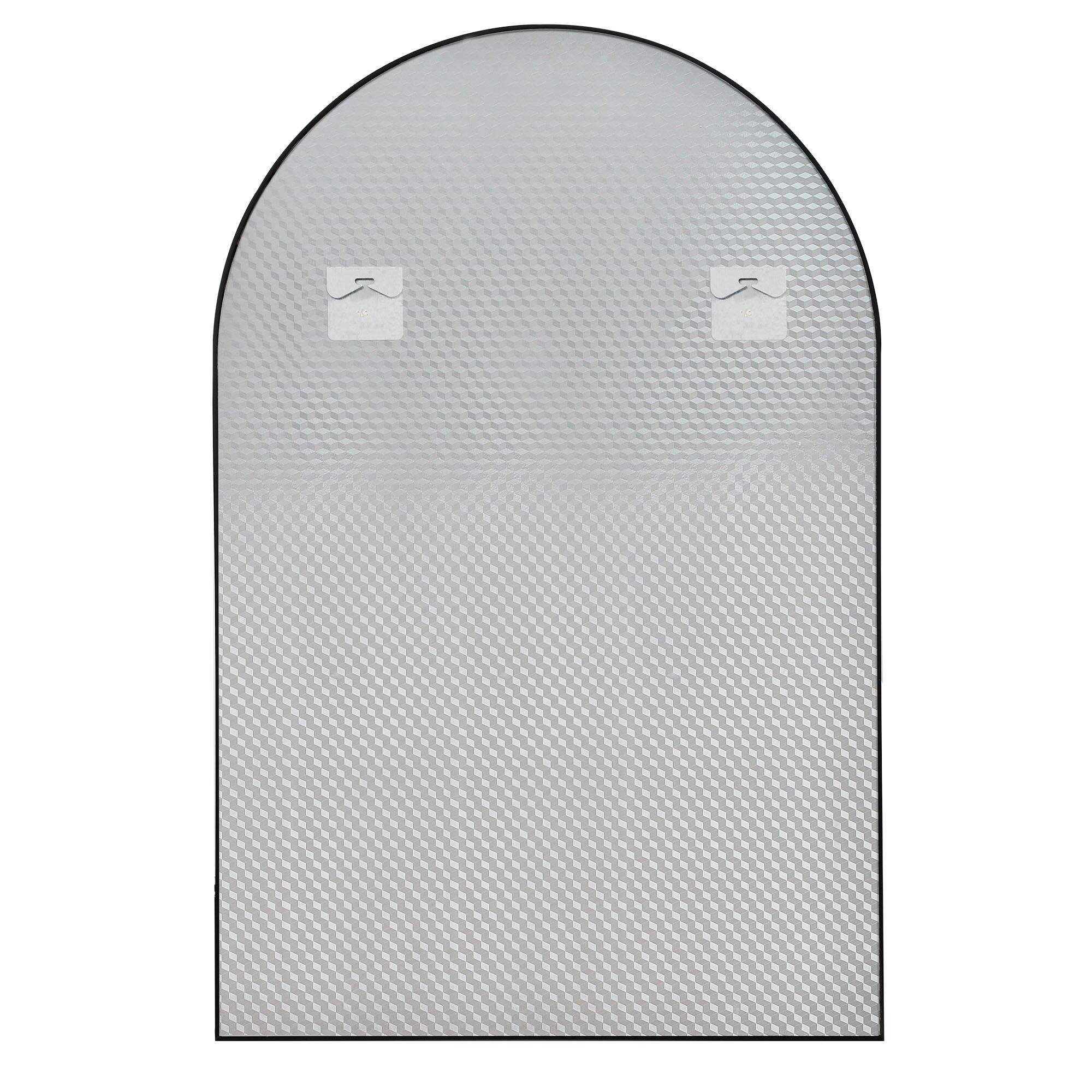 Angle. PexFix - Modern Metal Frame Bathroom Mirror, 24x36 in. Arched, Wall-Mounted for Vanity & Powder Room - Black.