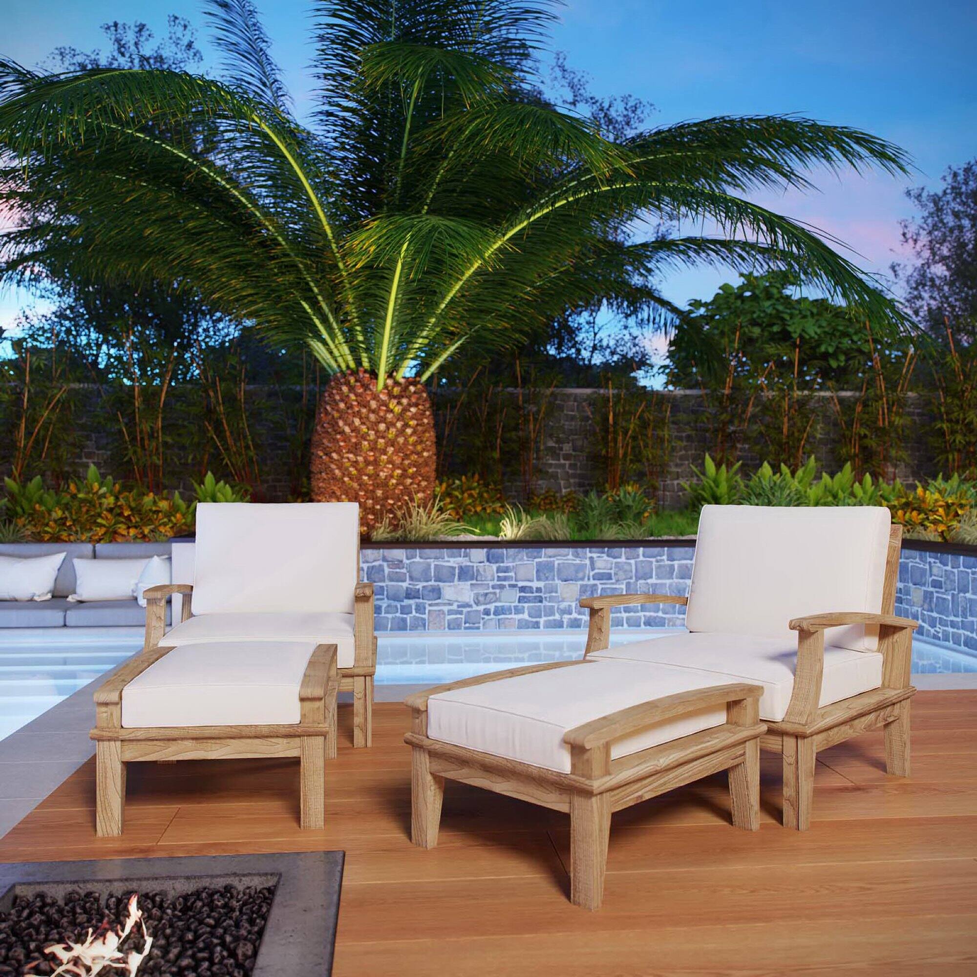 Back. Modway - Marina 4 Piece Outdoor Patio Teak Set by Modway - Natural White.