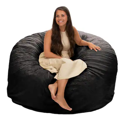 Front. Ultimate Sack - Ultimate Sack 5 Foot Foam Filled Washable Fur Covered Bean Bag Chair, Charcoal - Charcoal.
