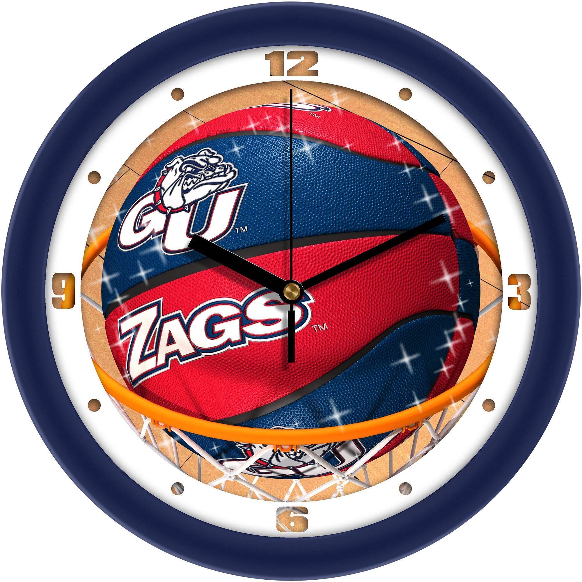 MpDirect - Gonzaga Bulldogs 11.5" Suntime Slam Dunk Wall Clock - Multicolor