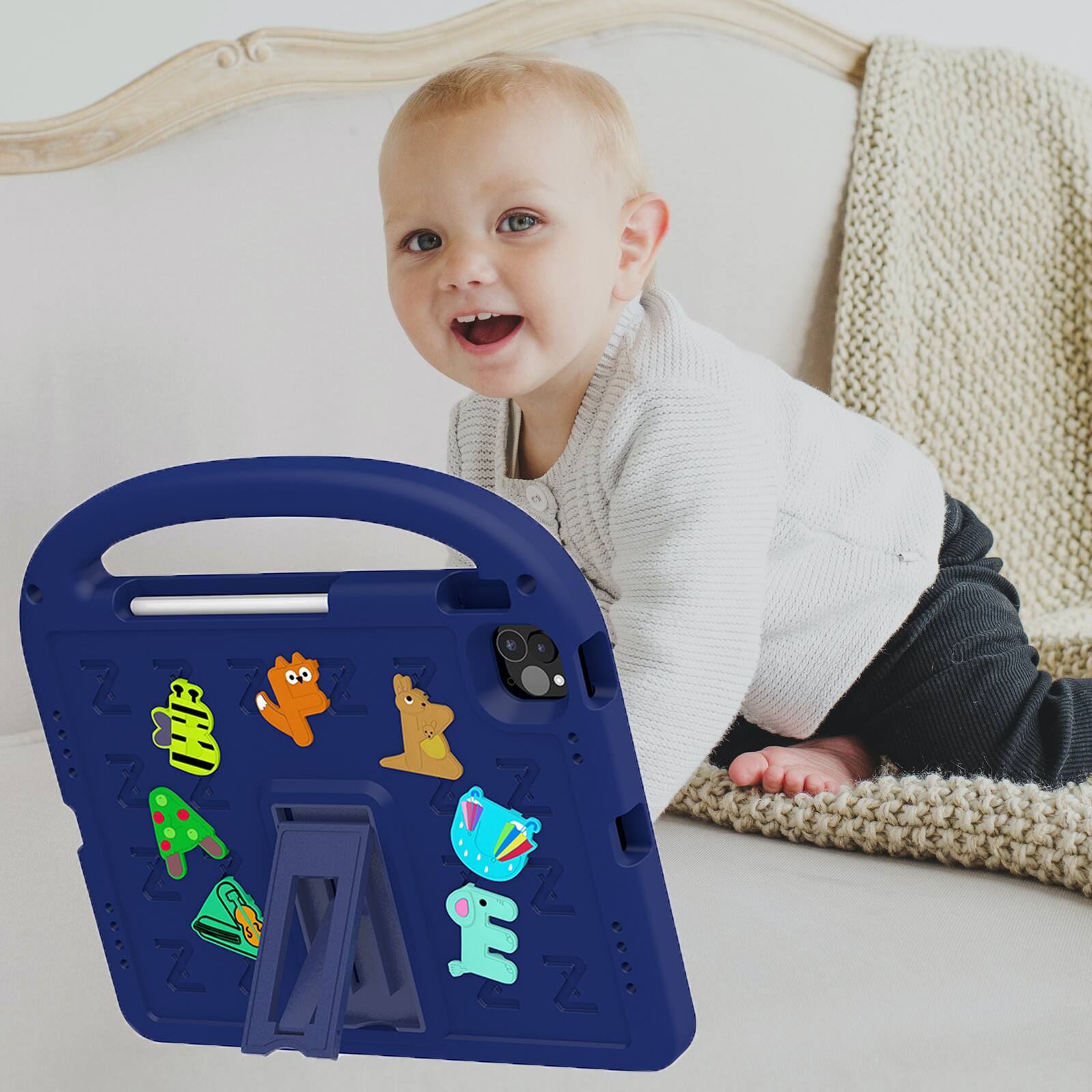 Alt View 5. Dteck - Kids Shock-absorbent TPU Tablet Case for Apple iPad (A16) 11" 2025/10th Gen 2022 with Shoulder Strap & Pen Holder Cover - Navyblue.