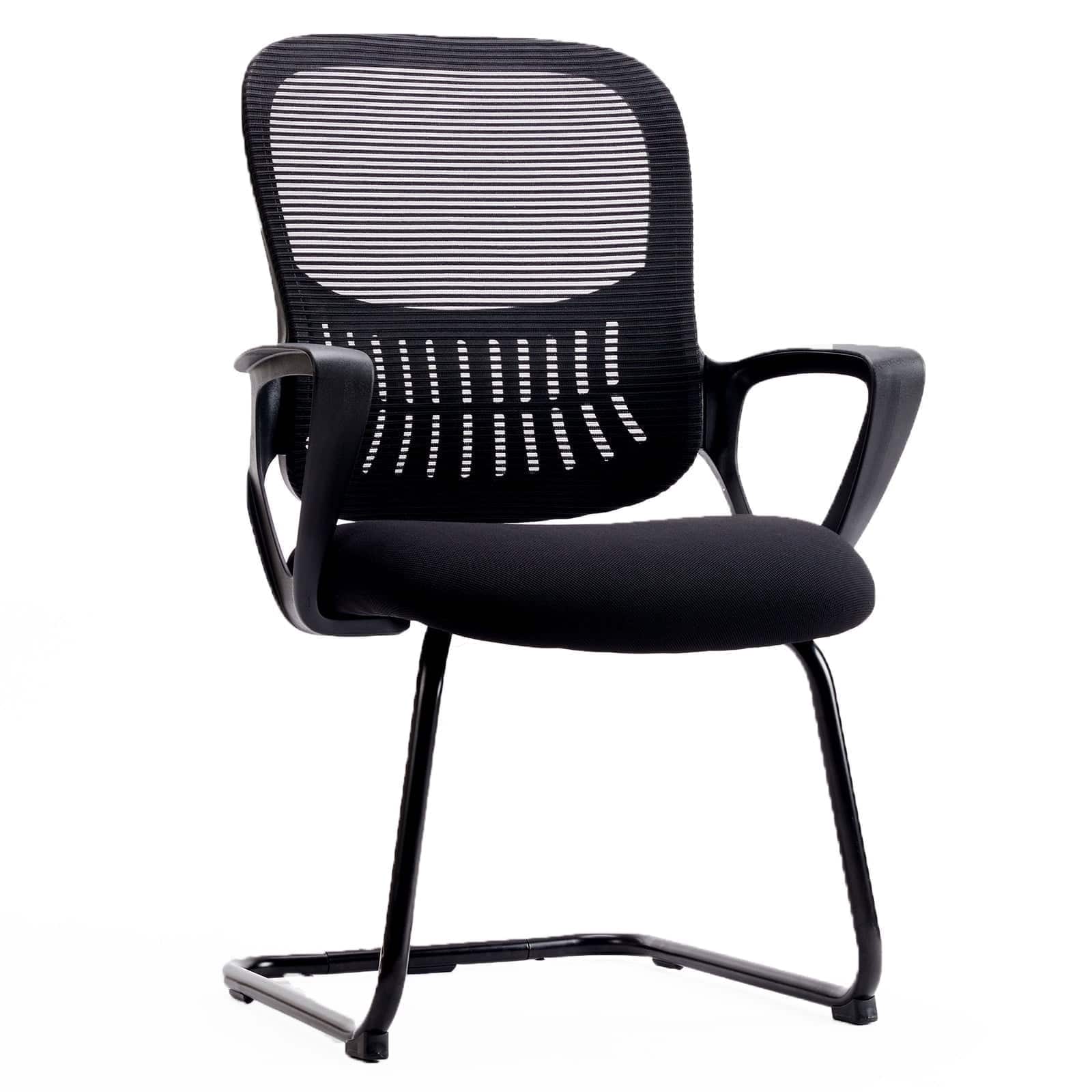 AOITUN - Stationary Reception Chair, No Wheels Ergonomic Office Chair with Mesh Mid Back & Lumbar Support - Black
