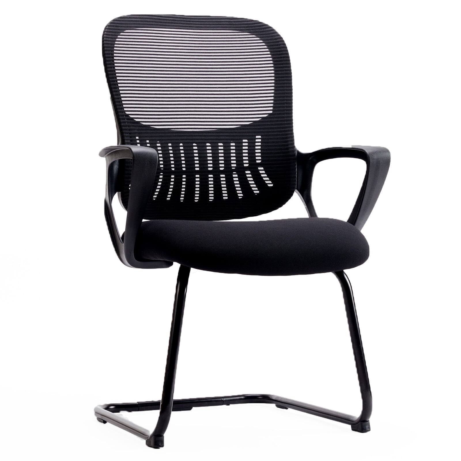 Front. AOITUN - Stationary Reception Chair, No Wheels Ergonomic Office Chair with Mesh Mid Back & Lumbar Support, Black - Black.