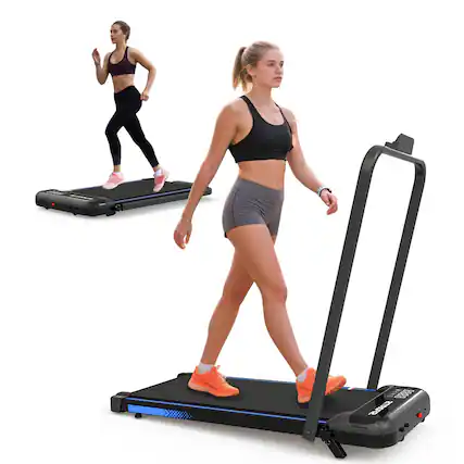 Front. Akoasm - 2.5 HP 3 in 1 Walking Pad Under Desk Folding Treadmill with Incline, Handle Bar, Remote Control & LED Display - Black.