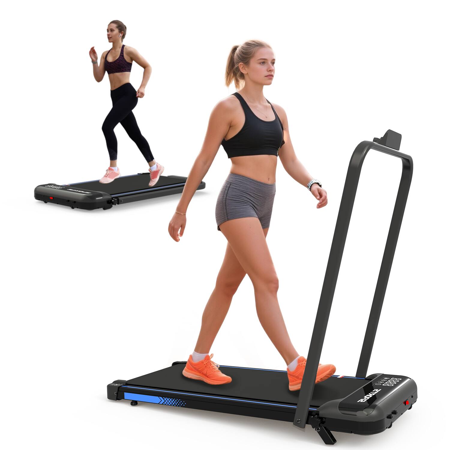 Angle. Tiramisubest - 3-in-1 Foldable Under Desk Treadmill with Incline, Remote Control & LED Display for Home Workouts - Black.