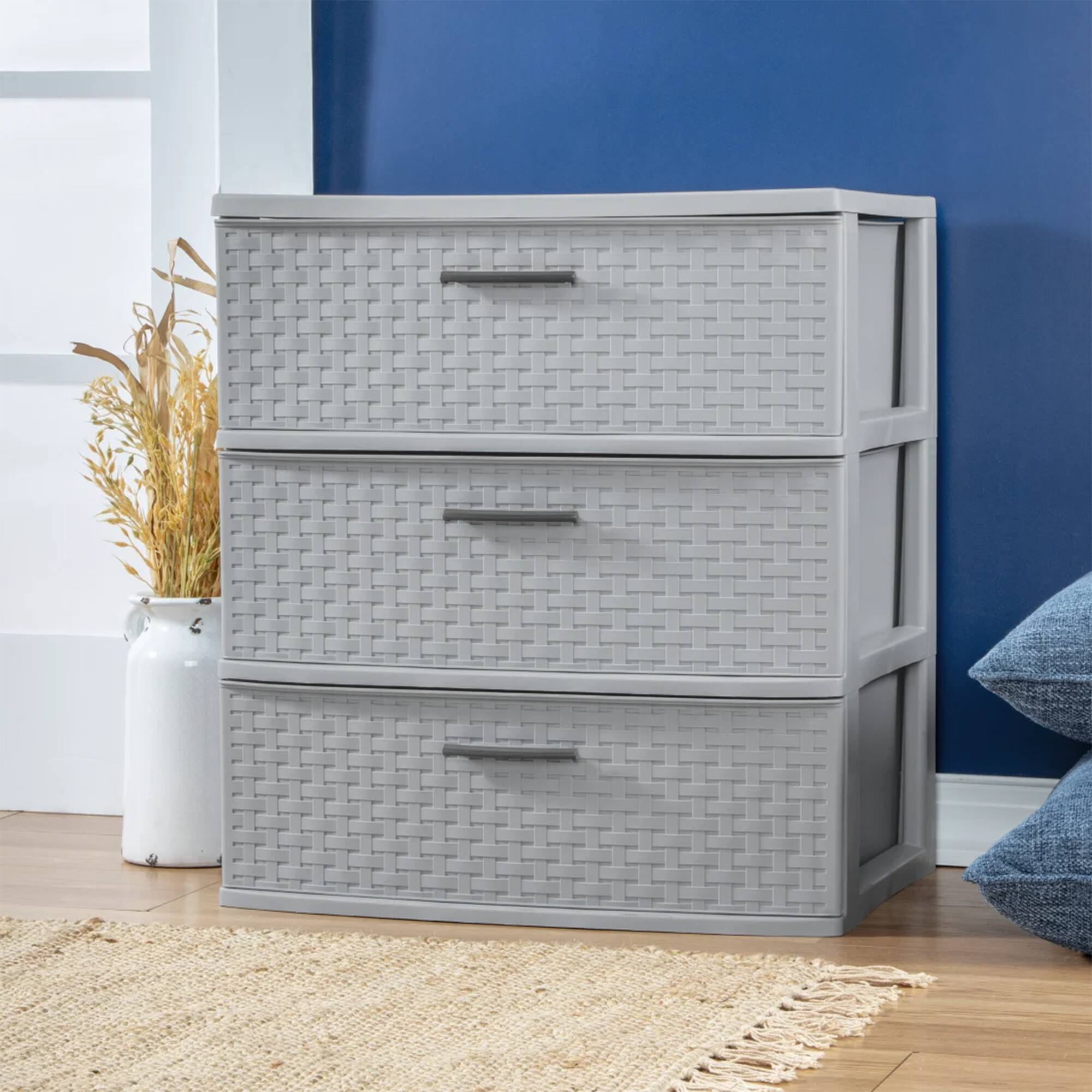 Alt View 10. Sterilite - Sterilite 3 Drawer Wide Storage Tower, Plastic Weave Organizer, Cement, 2 Pack.