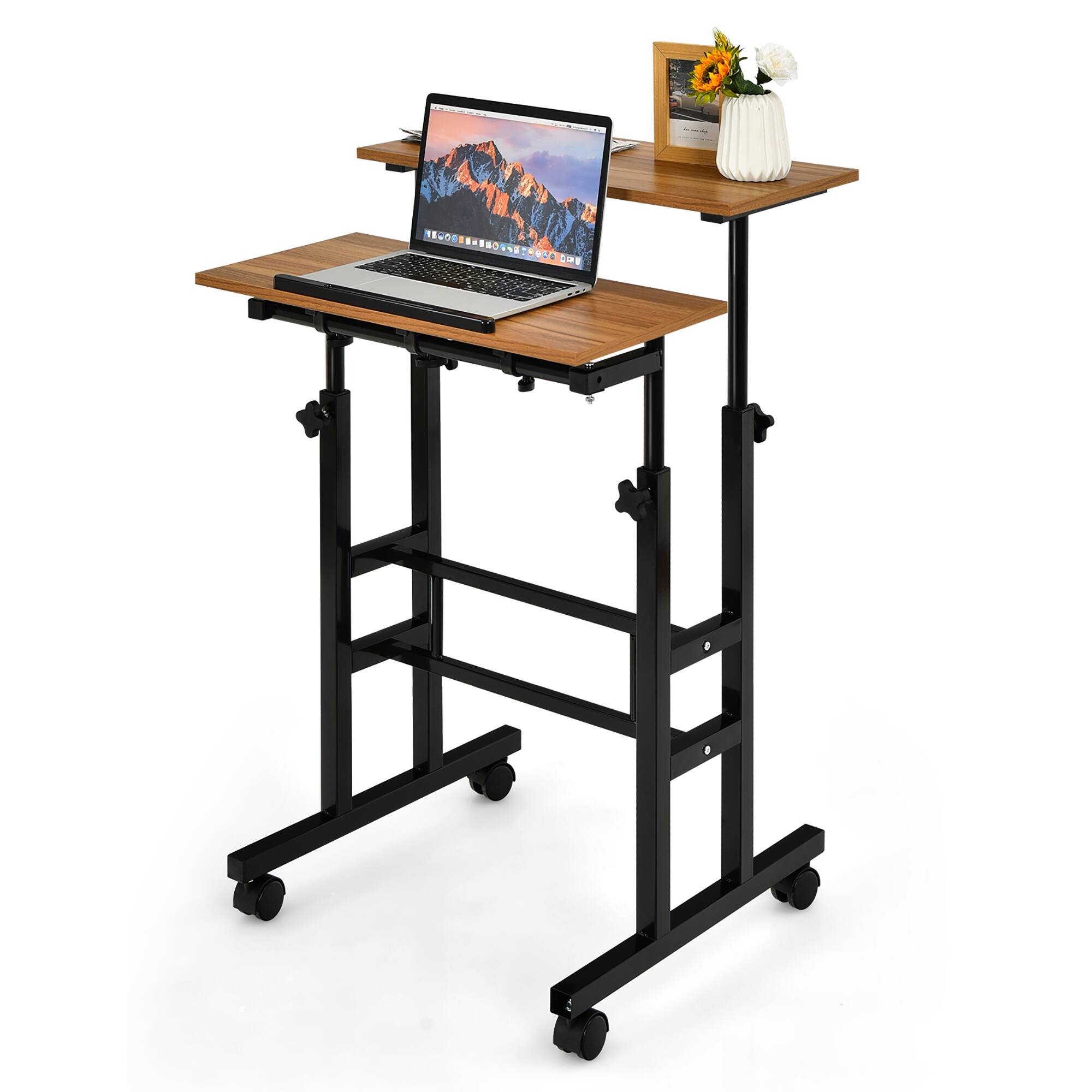 Alt View 18. Costway - Mobile Standing Desk - Walnut.
