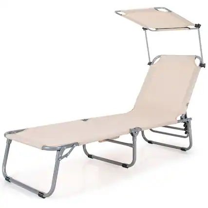 Front. Costway - Costway Foldable Lounge Chair Adjustable Outdoor Beach Patio Pool Recliner with Sun Shade - Beige.