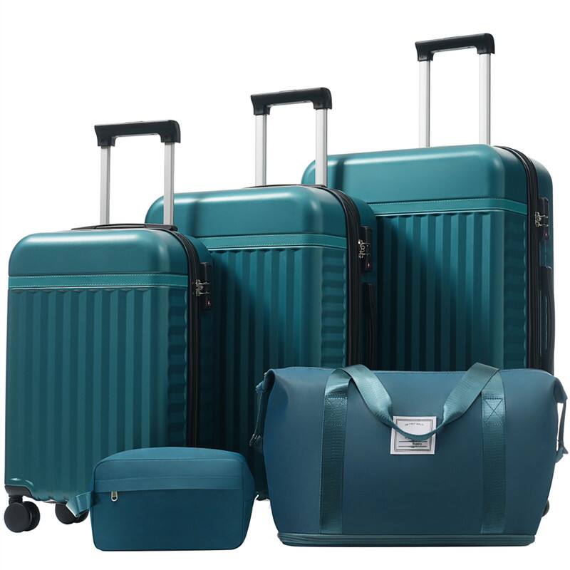Alt View 1. HTUTWOO - Luggage Set 5 Piece - Hardside Carry On Suitcase, Expandable Spinner Wheels, TSA Lock,Travel Bags,Lightweight Travel Set - Dark Green.